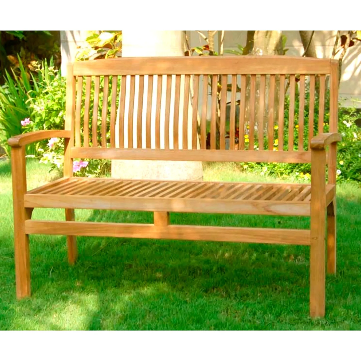 Outdoor Benches>Plow & Hearth Teak Bench with Arm Rests