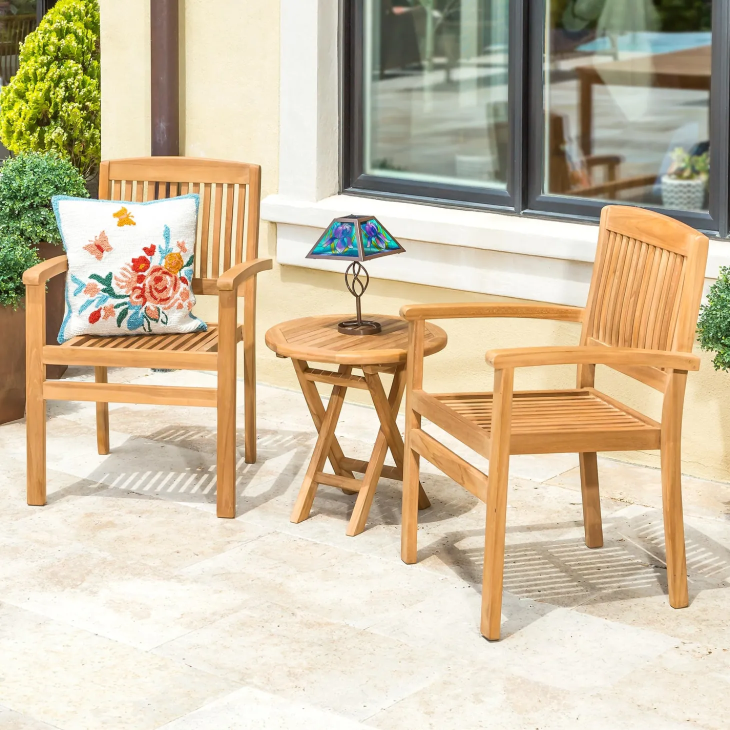 Outdoor Seating Sets>Plow & Hearth Teak Chat Set, 3-Piece