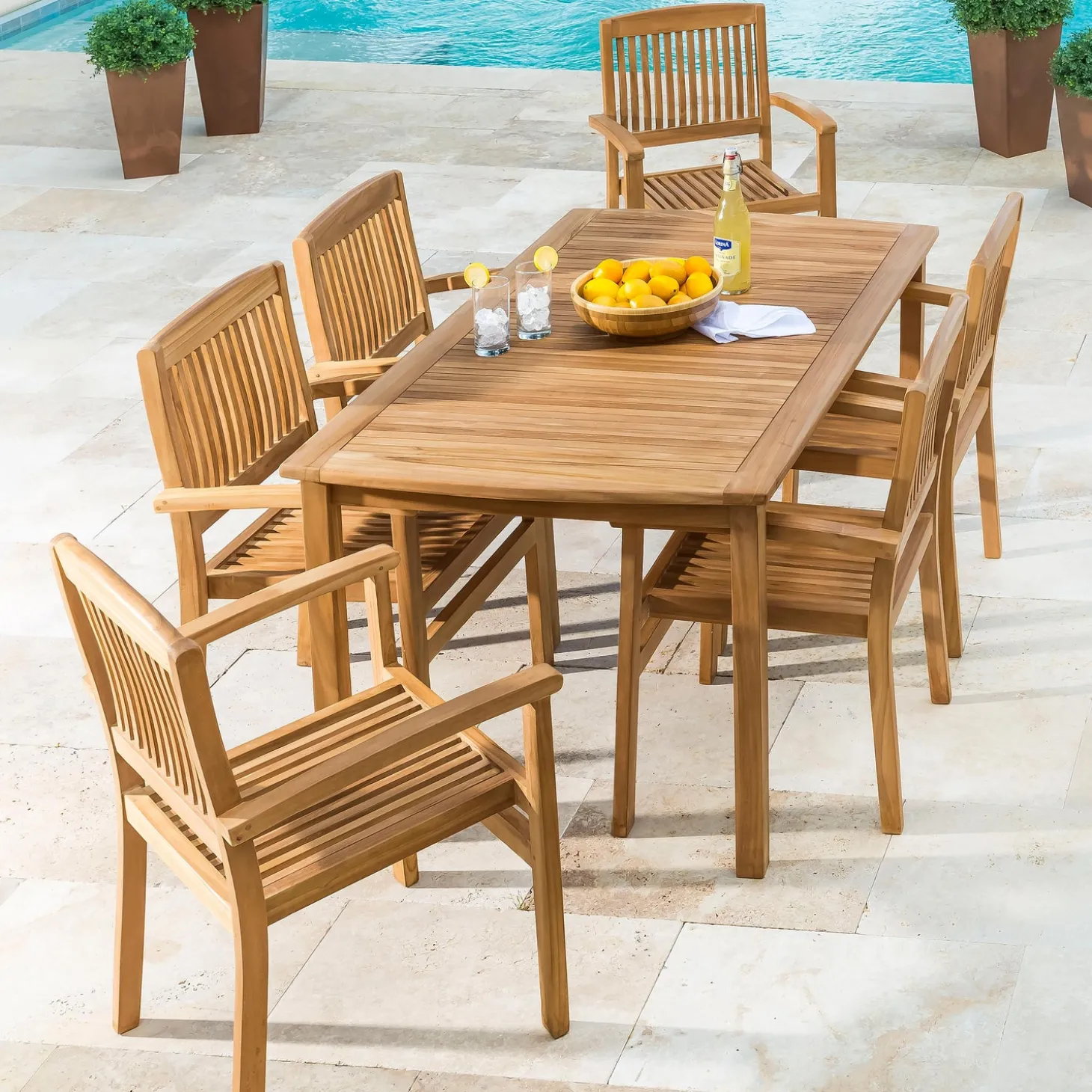 Outdoor Dining Sets>Plow & Hearth Teak Dining Set, 7-Piece Set