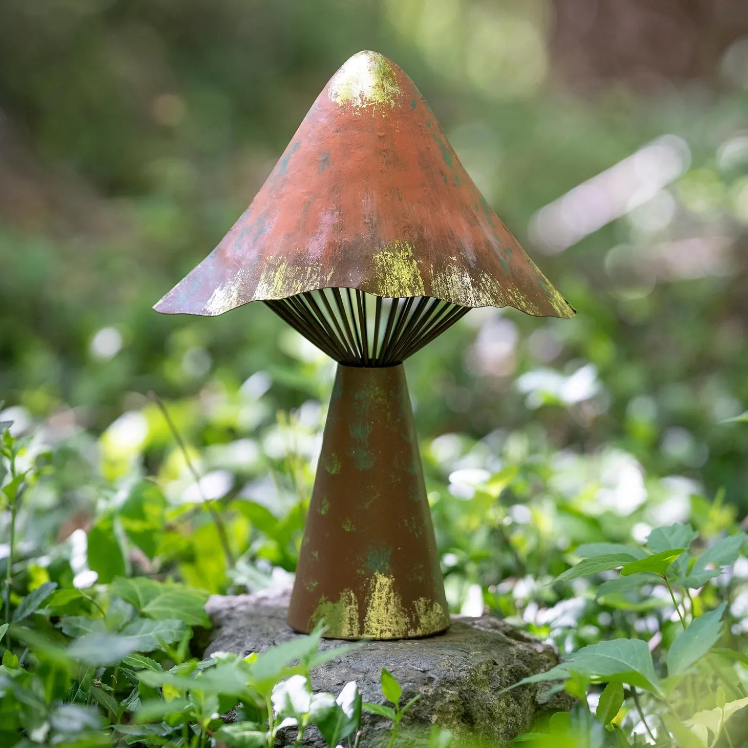 Garden Statues>Plow & Hearth Terra Cotta Metal Mushroom Garden Statue