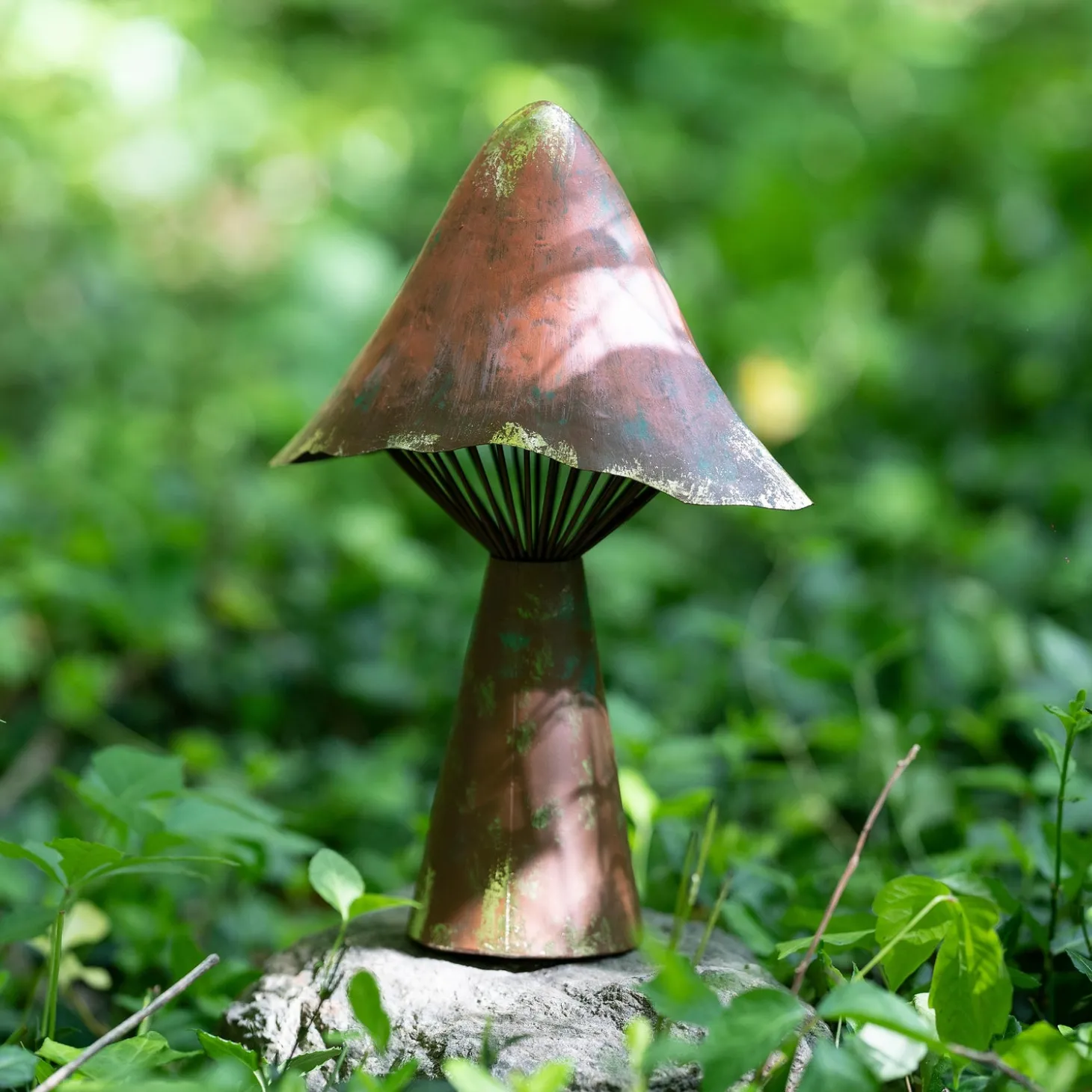 Garden Statues>Plow & Hearth Terra Cotta Metal Mushroom Garden Statue