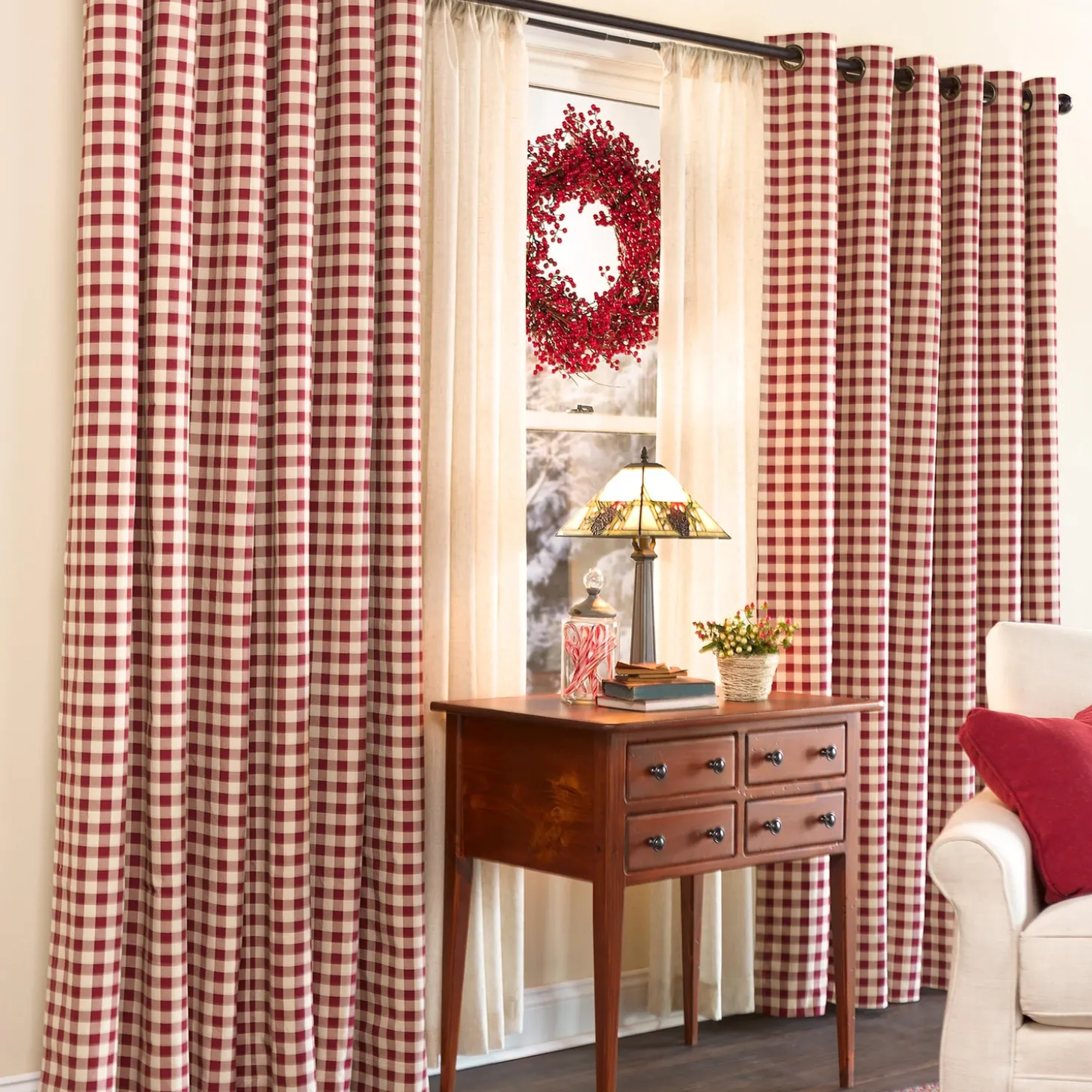 Insulated Curtains | Curtain Panels>Plow & Hearth Thermalogic™ Check Grommet-Top Double-Wide Curtain Pair, 84"L