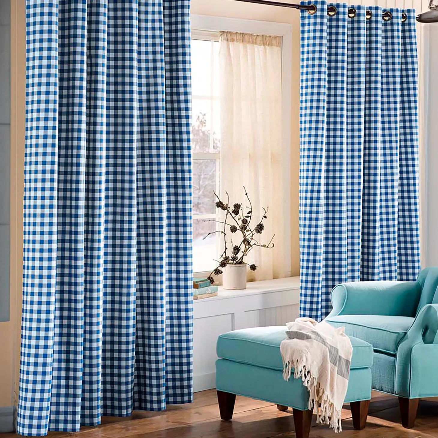 Insulated Curtains | Curtain Panels>Plow & Hearth Thermalogic™ Check Grommet-Top Double-Wide Curtain Pair, 84"L