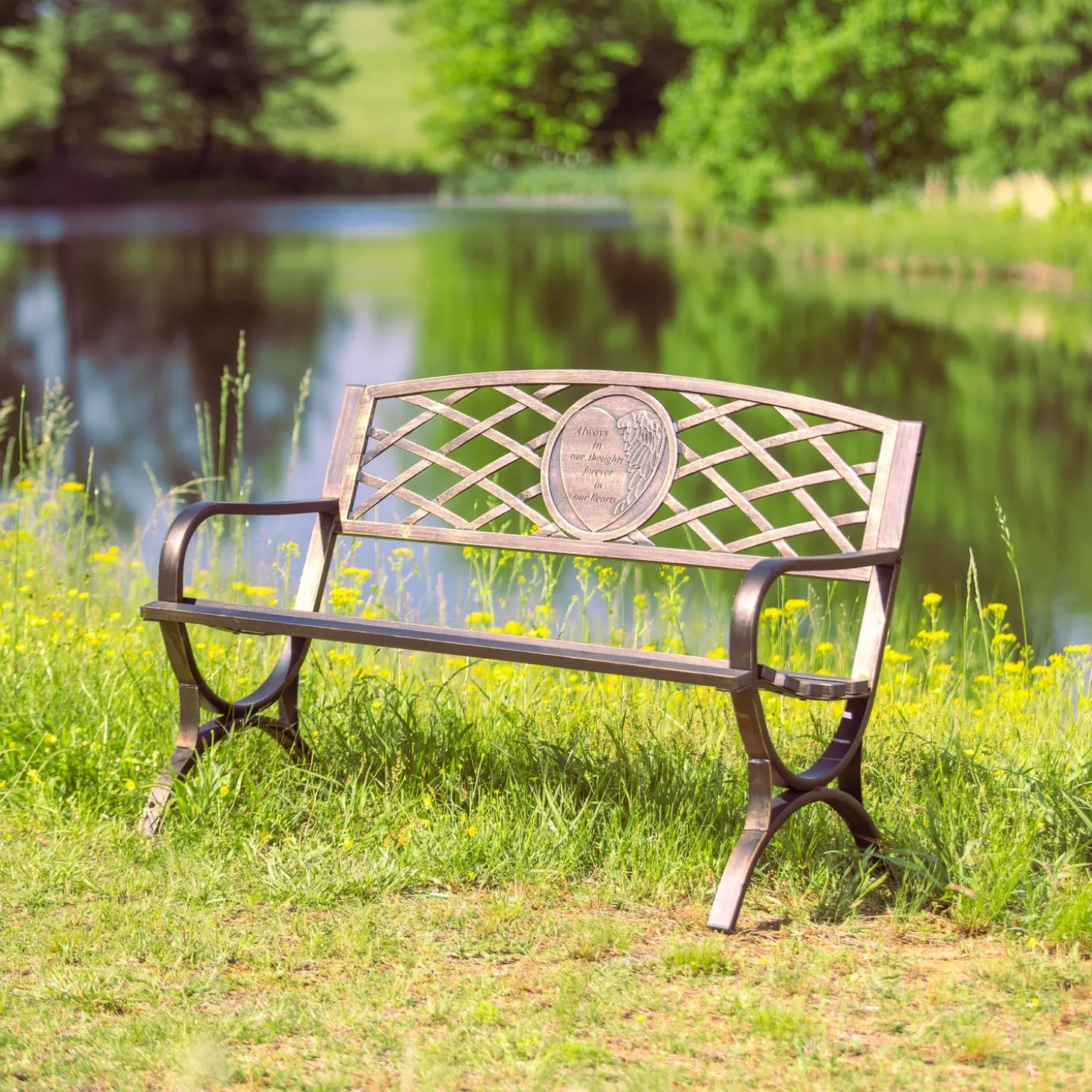 Memorial & Garden Plaques | Outdoor Benches>Plow & Hearth Thoughts & Hearts Memorial Metal Garden Bench