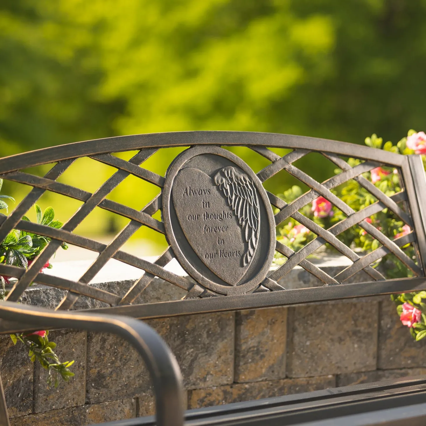 Memorial & Garden Plaques | Outdoor Benches>Plow & Hearth Thoughts & Hearts Memorial Metal Garden Bench