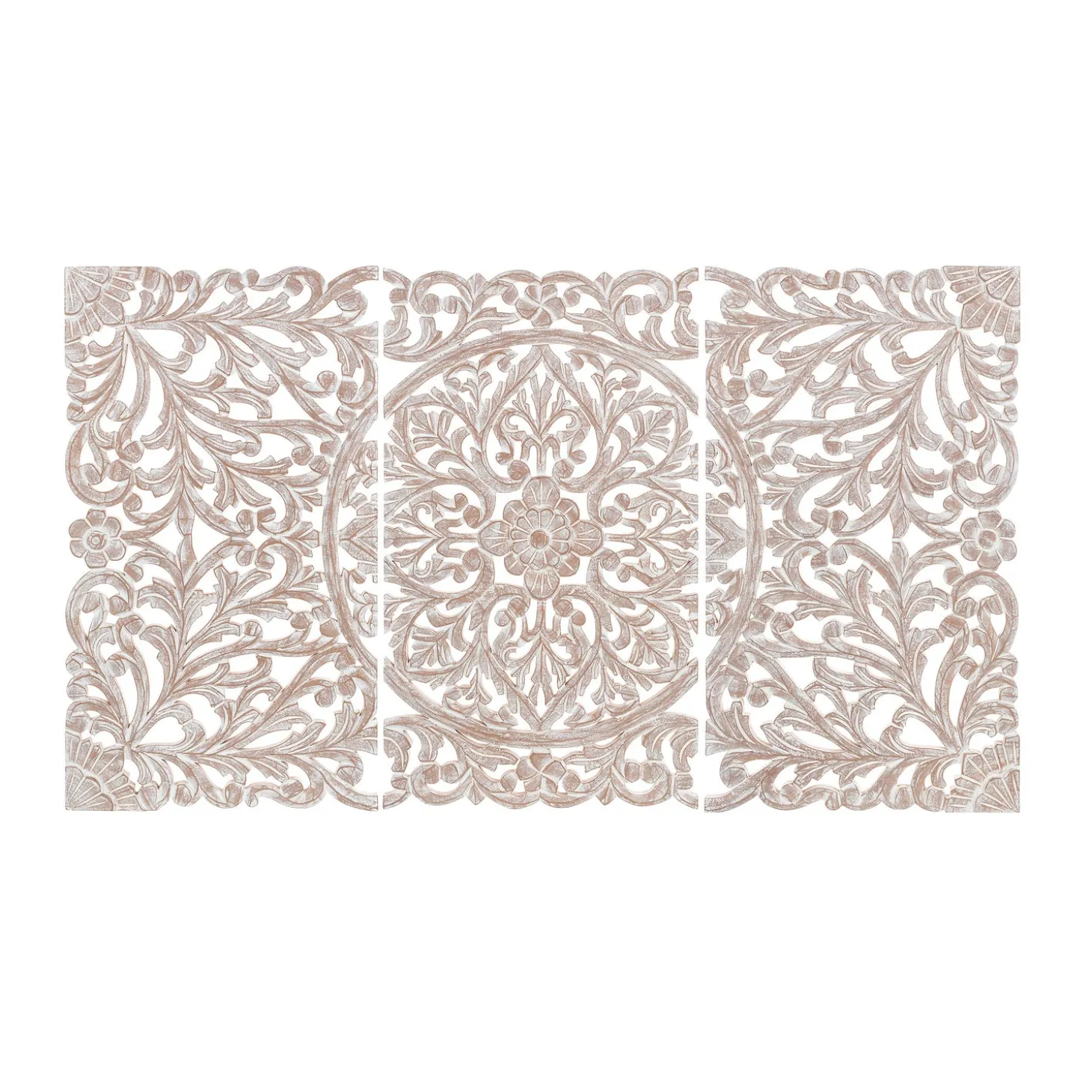 Wall Art>Plow & Hearth Three Panel White Washed Floral Wall Art