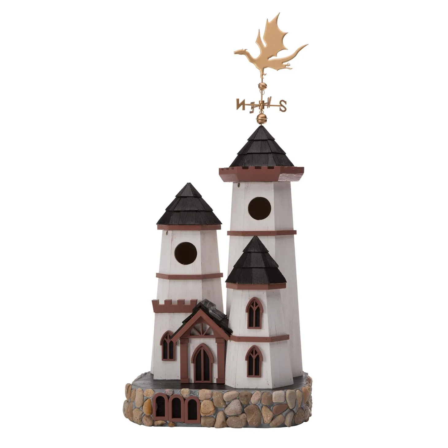 Birdhouses>Plow & Hearth Three Tower Castle Birdhouse with Dragon Weathervane