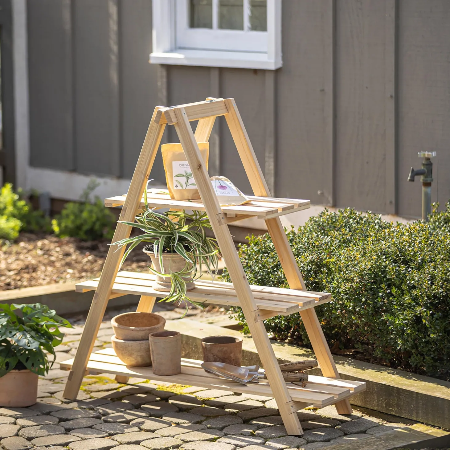 Planters & Plant Stands>Plow & Hearth Three-Tier Wooden Plant Stand