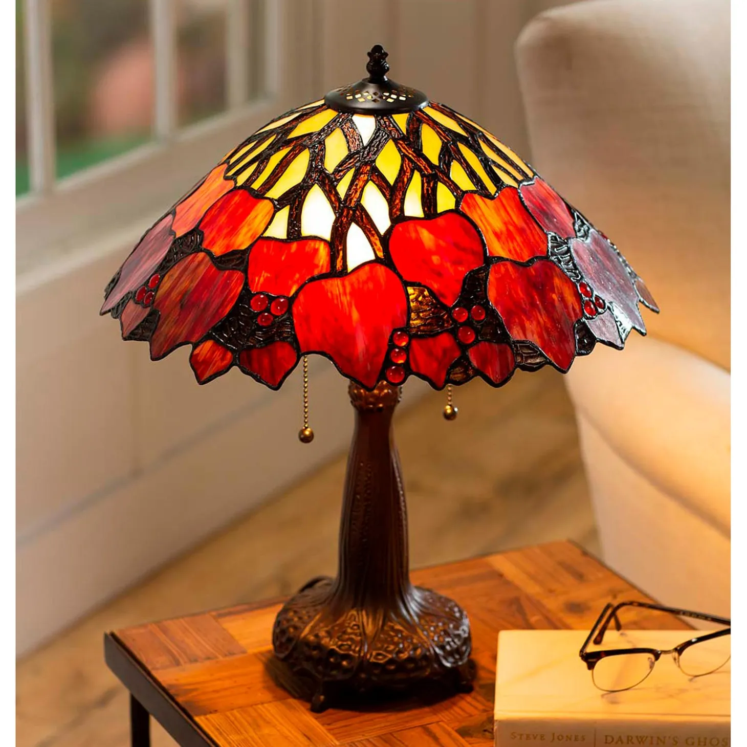 Lamps & Lighting>Plow & Hearth Tiffany-Inspired Fall Leaves Stained Glass Table Lamp