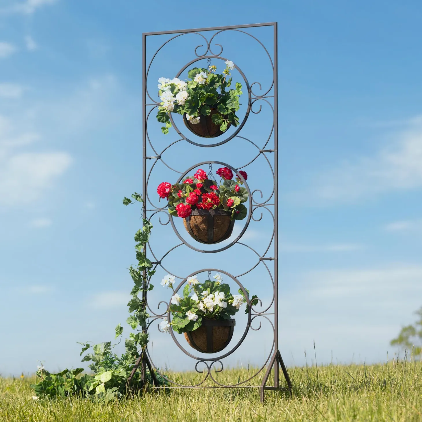 Planters & Plant Stands | Arbors & Trellises>Plow & Hearth Triple Planter Metal Garden Trellis