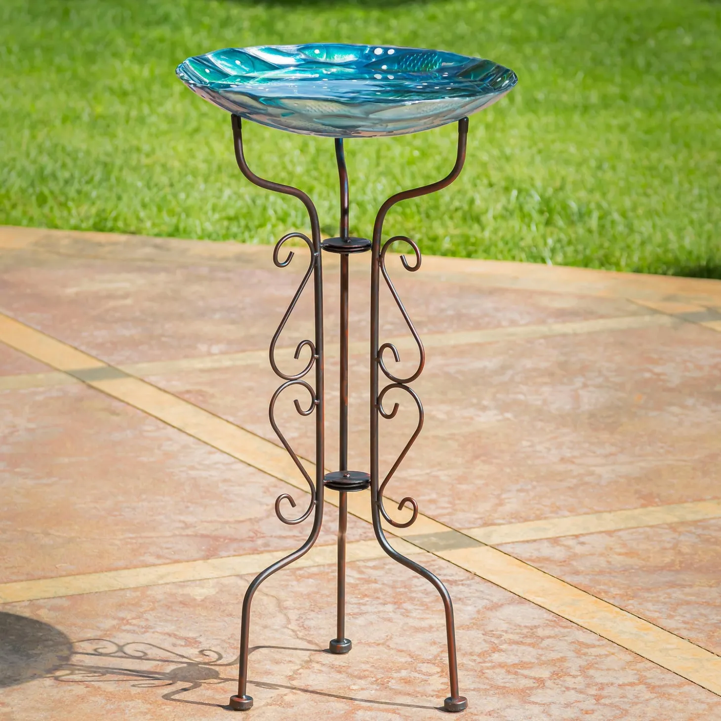 Birdbaths>Plow & Hearth Tripod Scroll Birdbath Stand