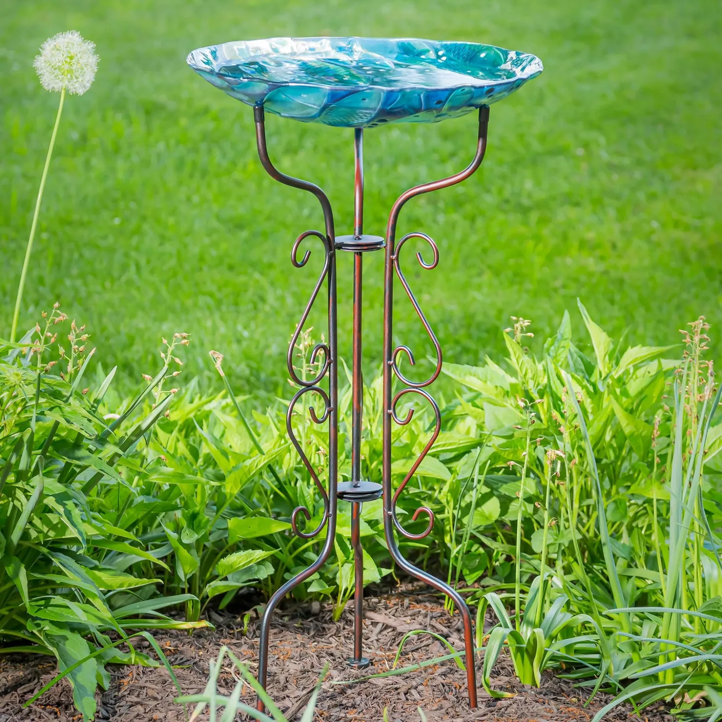 Birdbaths>Plow & Hearth Tripod Scroll Birdbath Stand