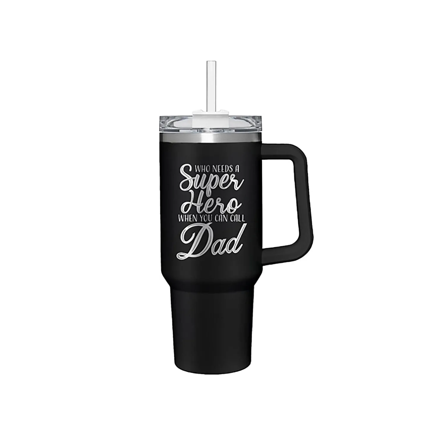 Travel Cups>Plow & Hearth Tumbler Stainless-Steel Canyon Cup w/ Straw, Dad Super Hero, 40oz, Gift Box