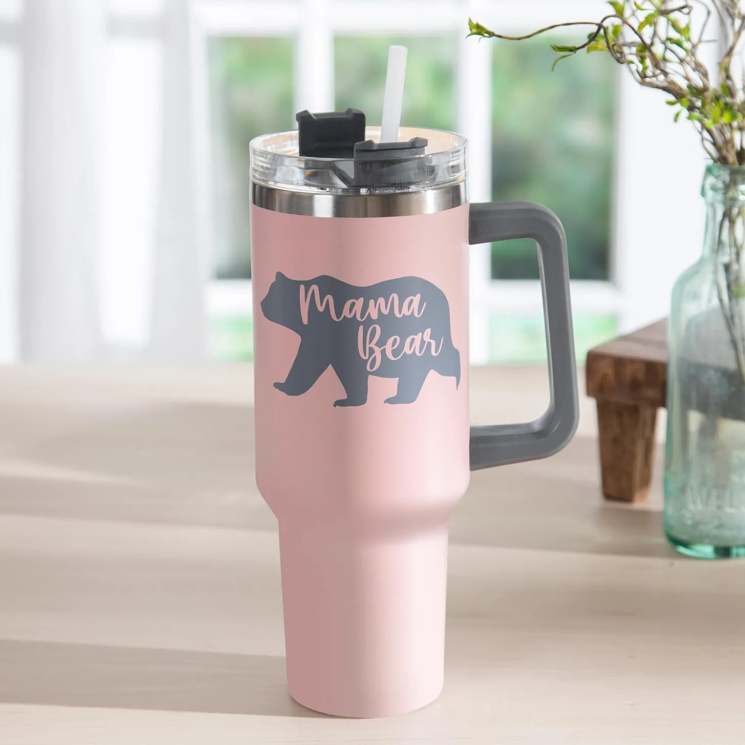 Travel Cups>Plow & Hearth Tumbler Stainless-Steel Canyon Cup w/ Straw, Mama Bear, 40oz, Gift Box