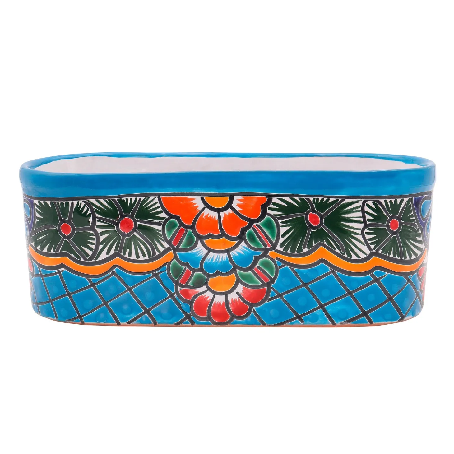 Planters & Plant Stands>Plow & Hearth Turquoise Talavera Ledge Planter, Medium