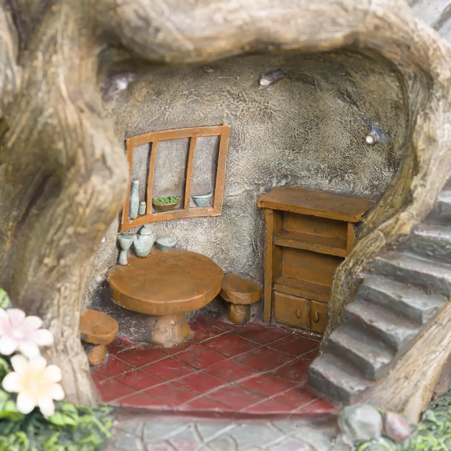 Garden Statues | Solar Accents>Plow & Hearth Two-Story Fully-Furnished Solar Lighted Fairy House in a Stump