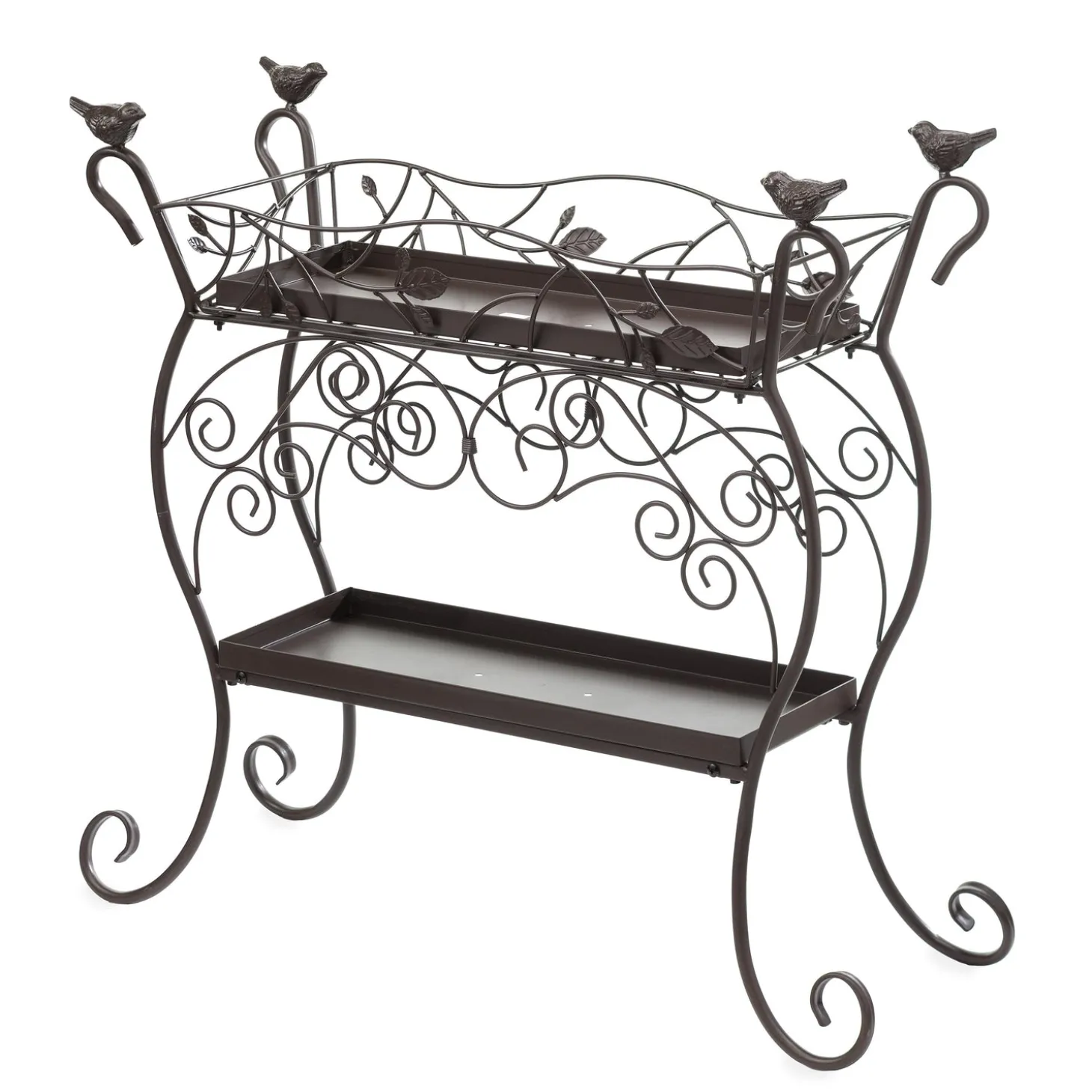 Planters & Plant Stands>Plow & Hearth Two-Tiered Cast Iron Plant Stand with Birds