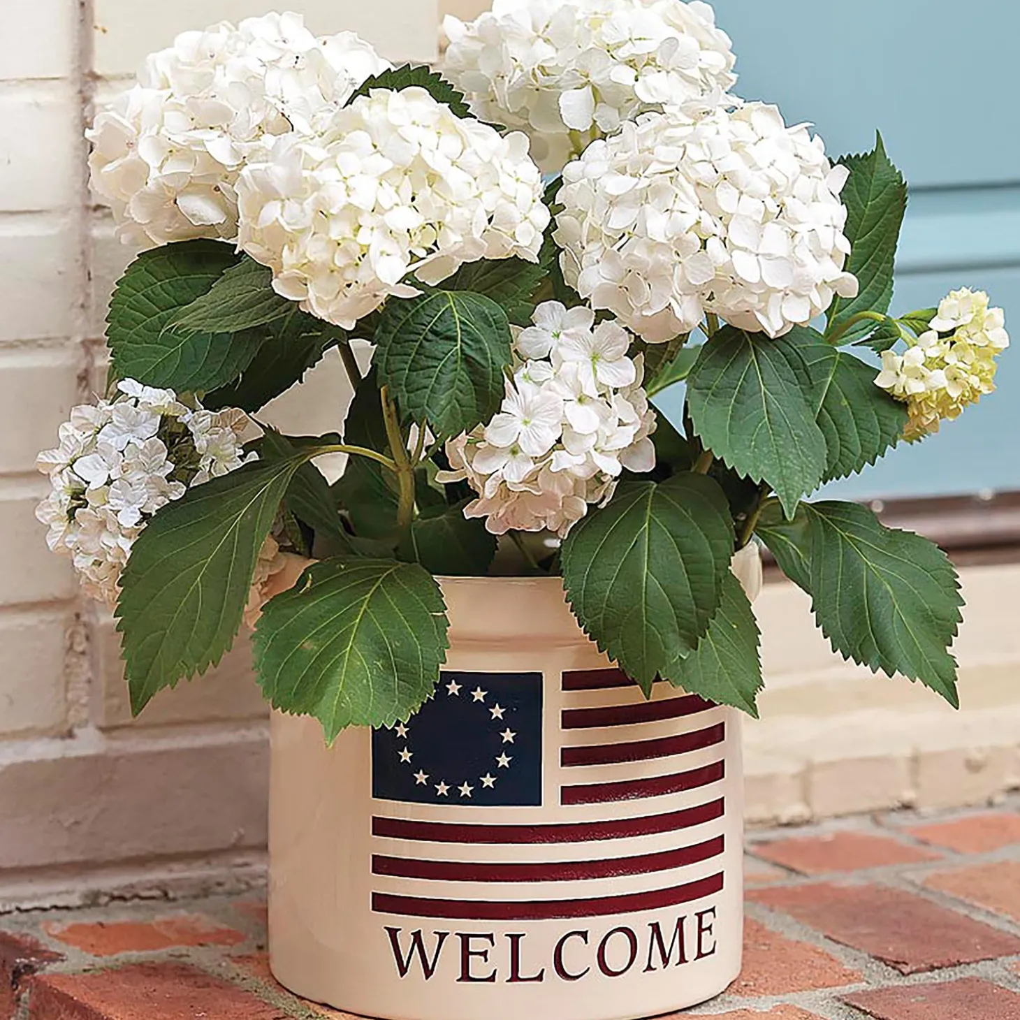 Planters & Plant Stands>Plow & Hearth USA-Made Americana Welcome Stoneware Crock