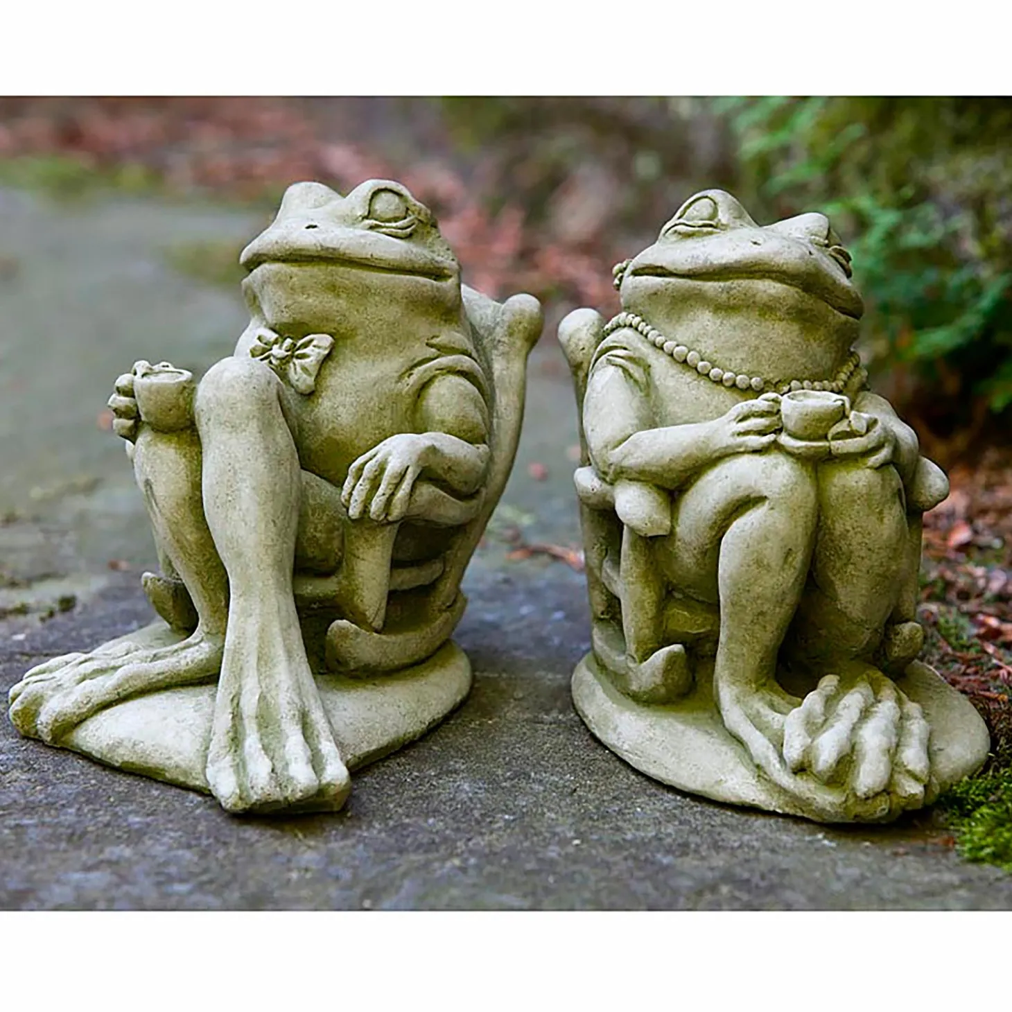 Garden Statues>Plow & Hearth USA-Made Cast Stone Coffee and Tea Frog Garden Statues