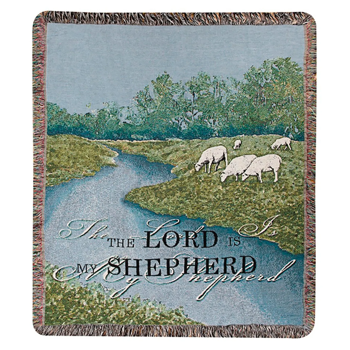 Throws & Blankets>Plow & Hearth USA-Made The Lord is My Shepherd Cotton Tapestry Throw