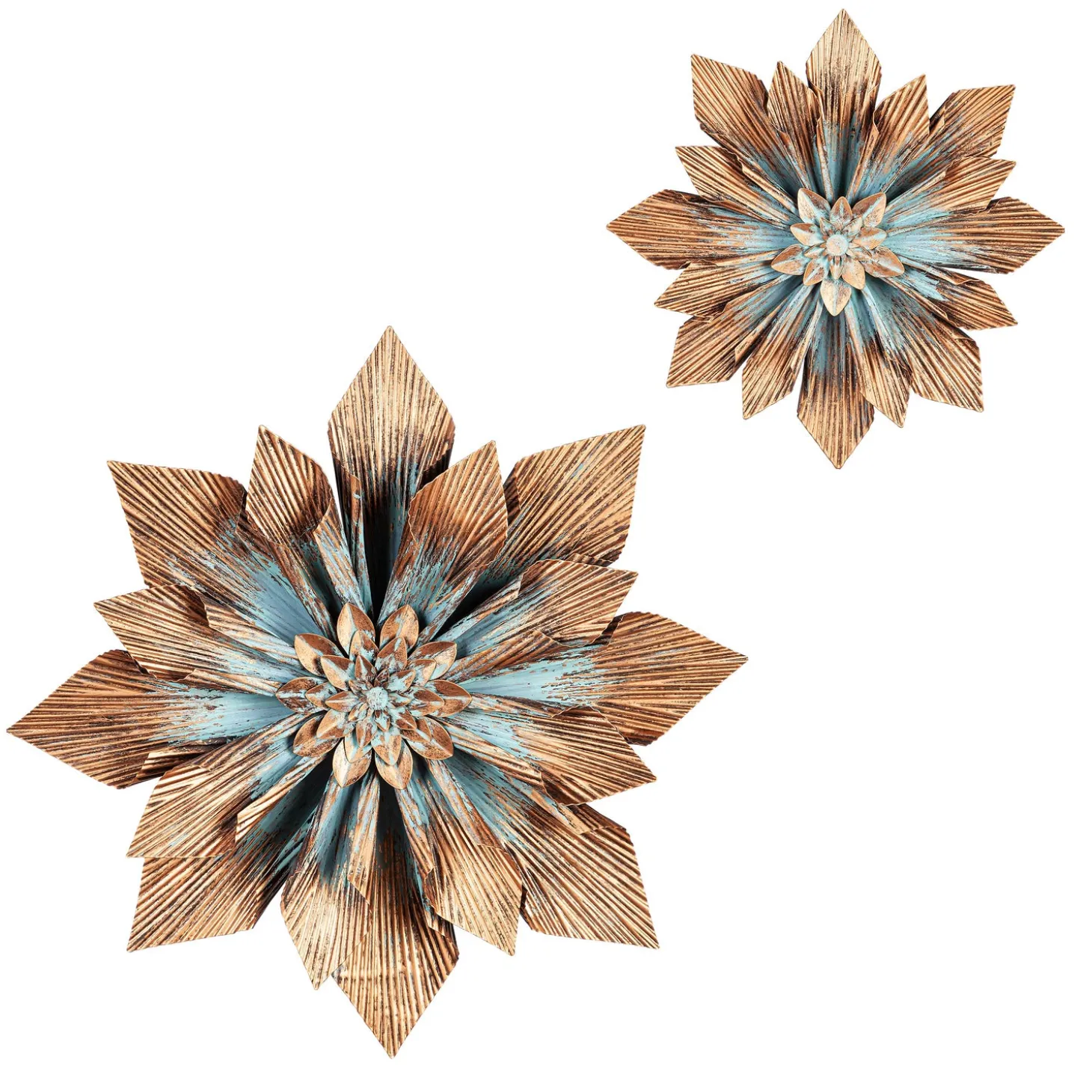 Wall Art>Plow & Hearth Verdigris Flower Wall Décor, Set of 2