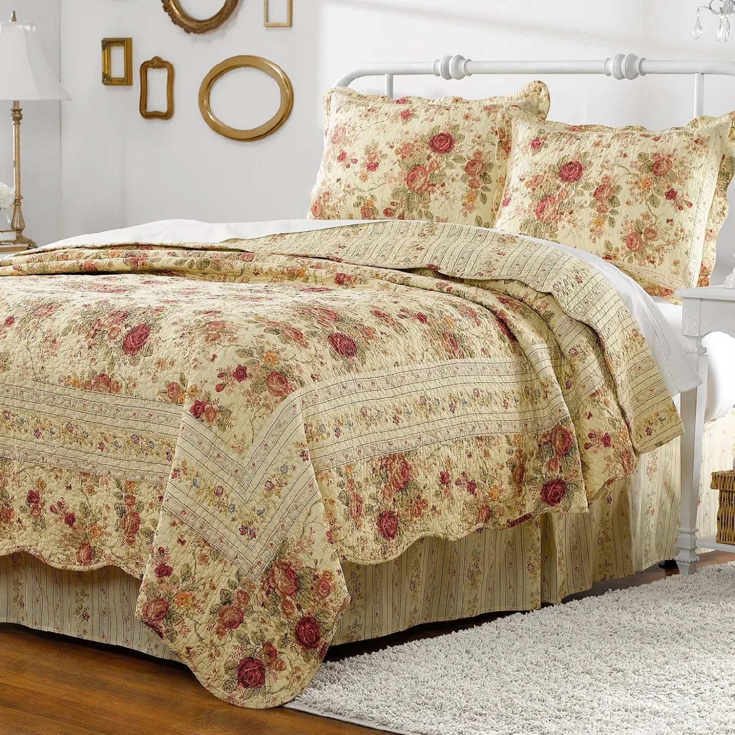 Quilts & Bedspreads>Plow & Hearth Vintage Rose Garden Quilt, 2 Piece Twin Set