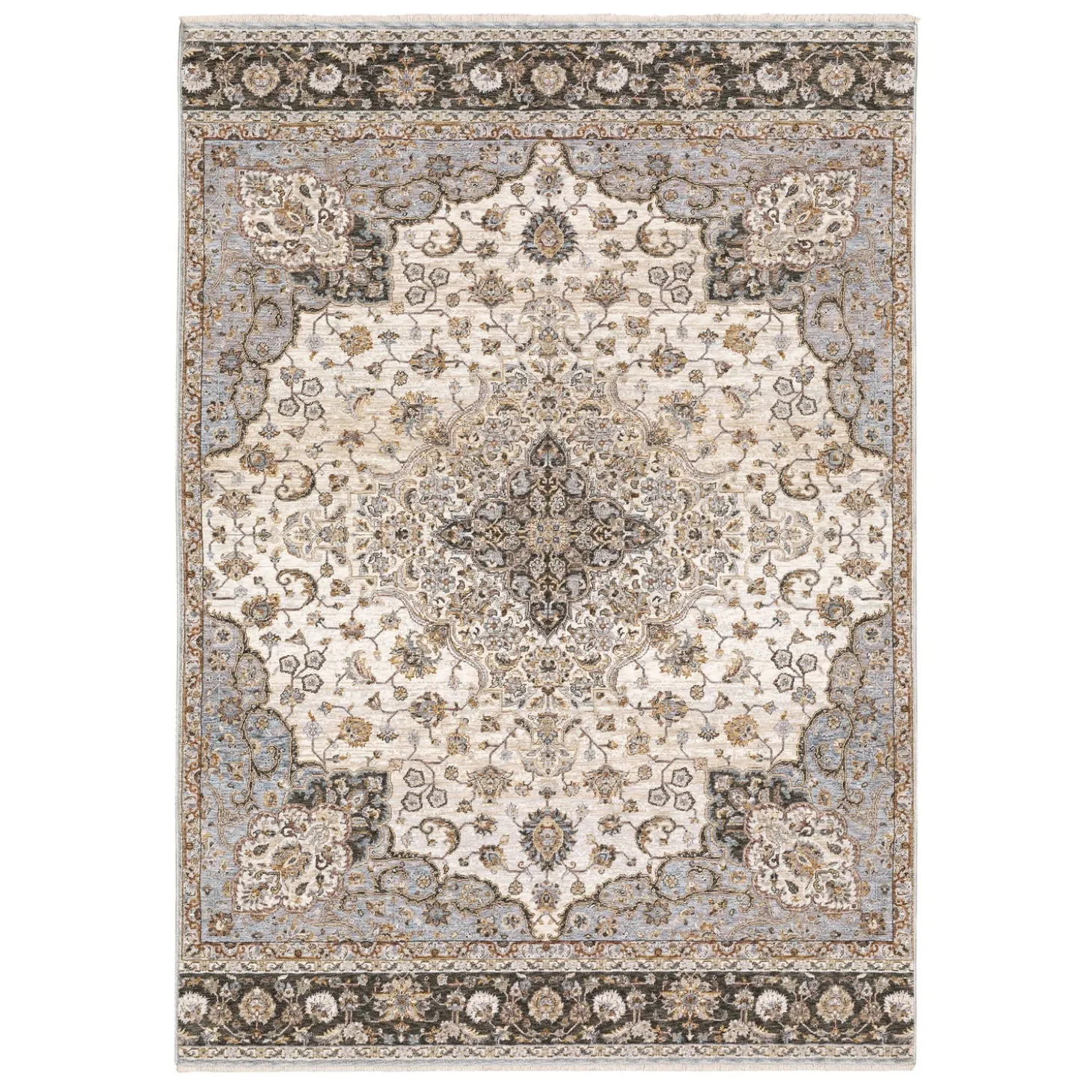 Area Rugs>Plow & Hearth Wakefield Medallion Polyester Rug, 3'3" x 5' Ivory