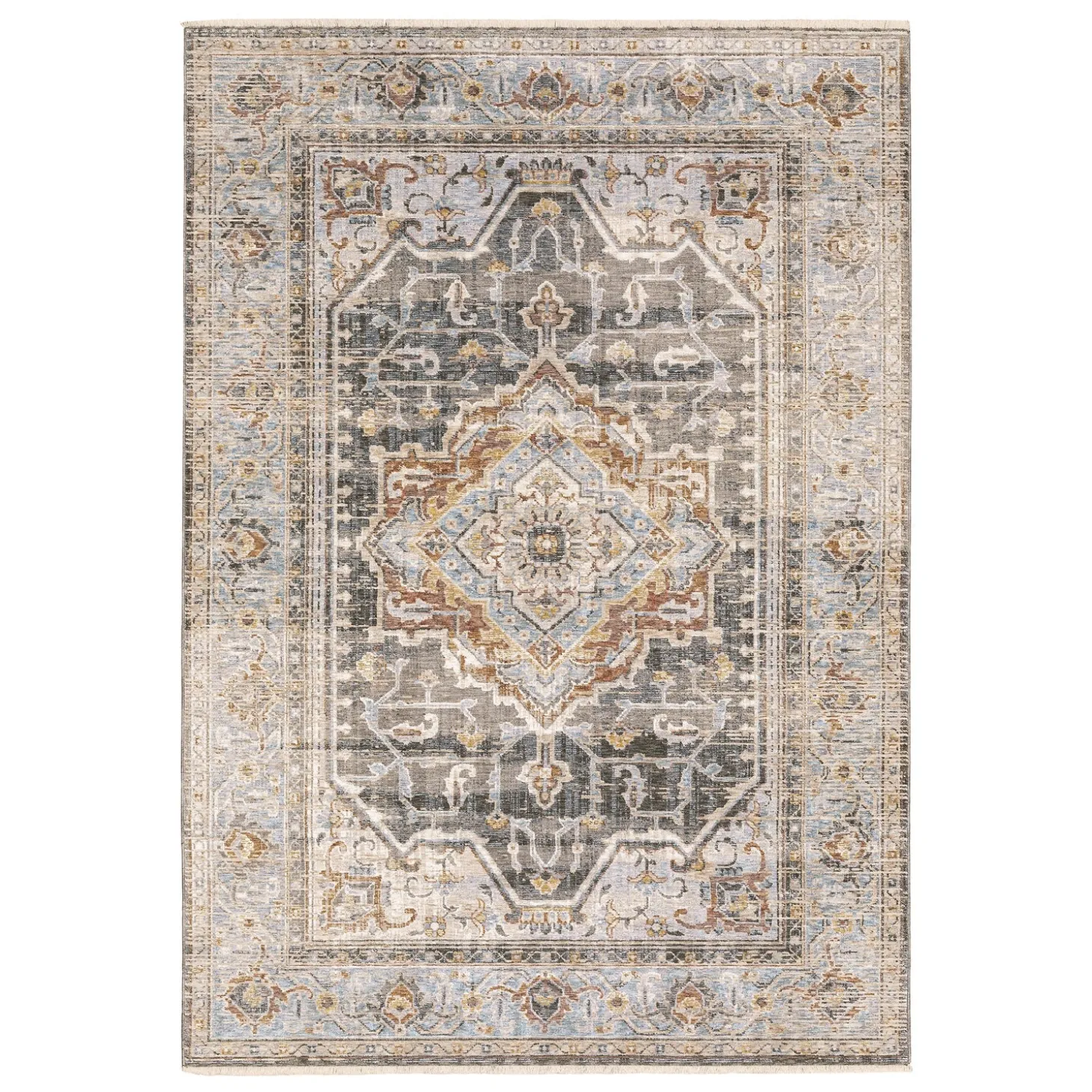 Area Rugs>Plow & Hearth Wakefield Tapestry Polyester Rug, 3'3" x 5' Gray