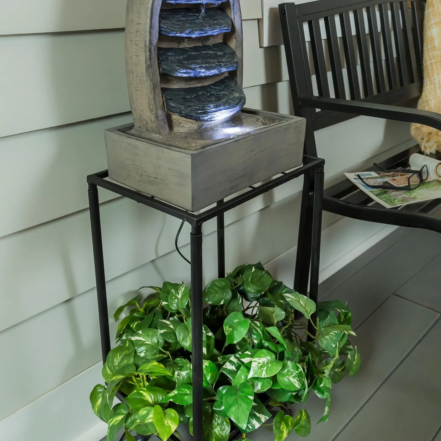 Outdoor Fountains>Plow & Hearth Waterfall Fountain with planter Shelf