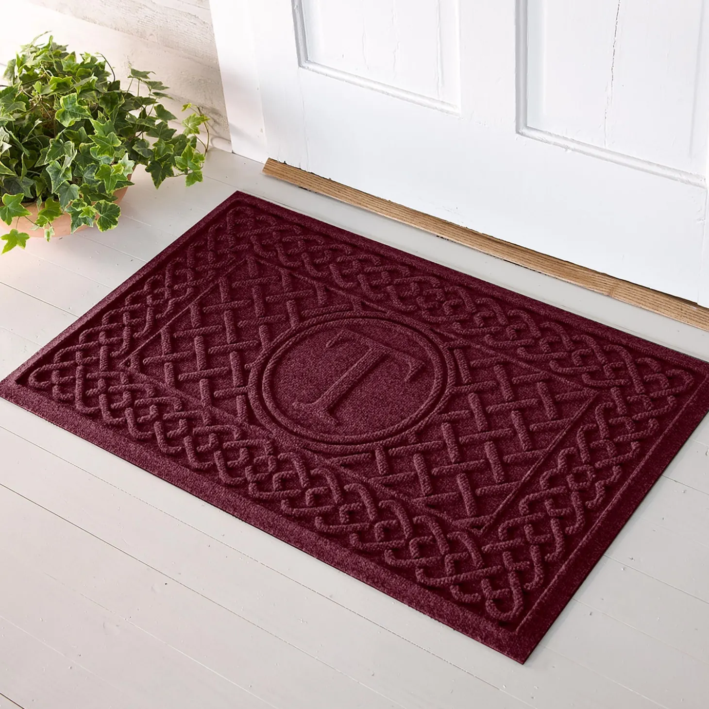 Waterhog Doormats>Plow & Hearth Waterhog Cable Weave Doormat with Single Initial, 2' x 3'