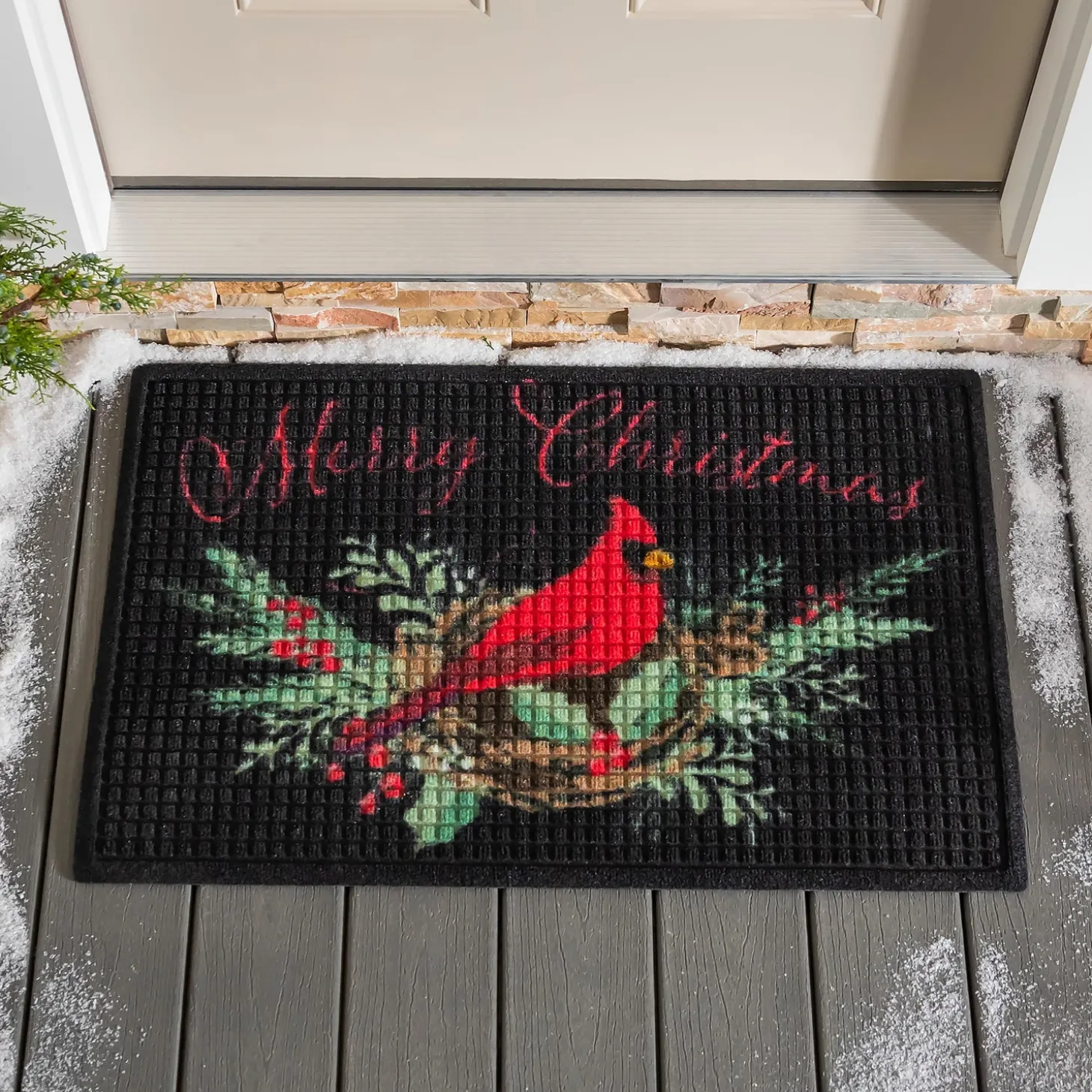 Waterhog Doormats>Plow & Hearth Waterhog Merry Christmas Cardinal Indoor/Outdoor Doormat, 2' x 3'