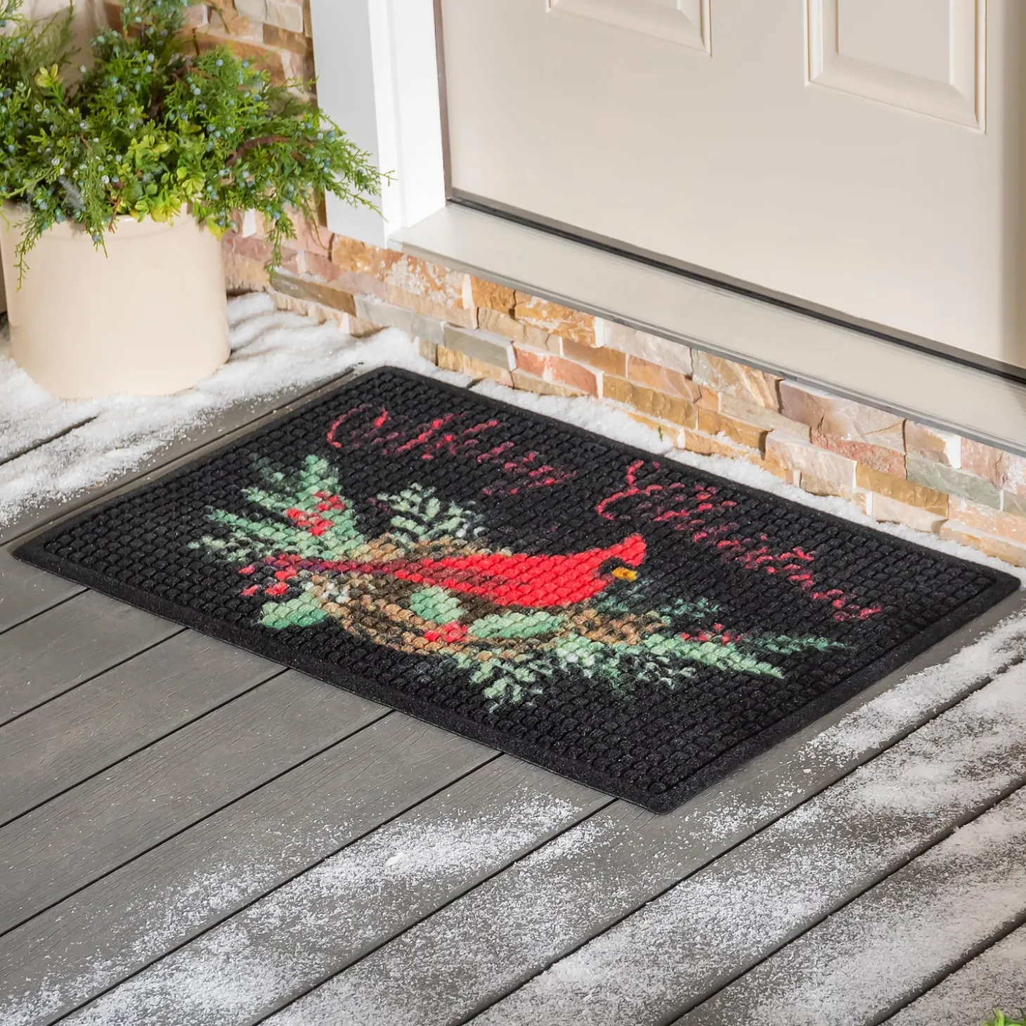 Waterhog Doormats>Plow & Hearth Waterhog Merry Christmas Cardinal Indoor/Outdoor Doormat, 2' x 3'