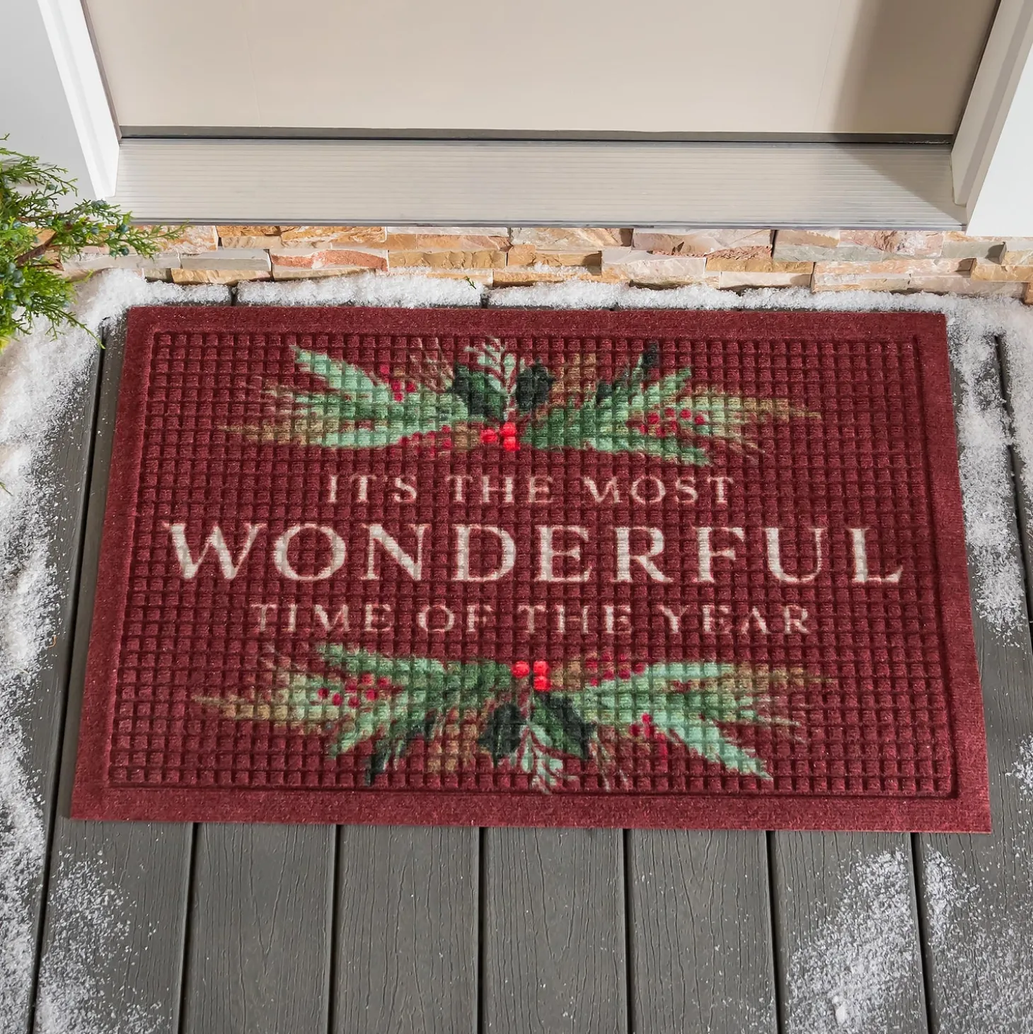 Waterhog Doormats>Plow & Hearth Waterhog Wonderful Time Holly Indoor/Outdoor Doormat, 2' x 3'