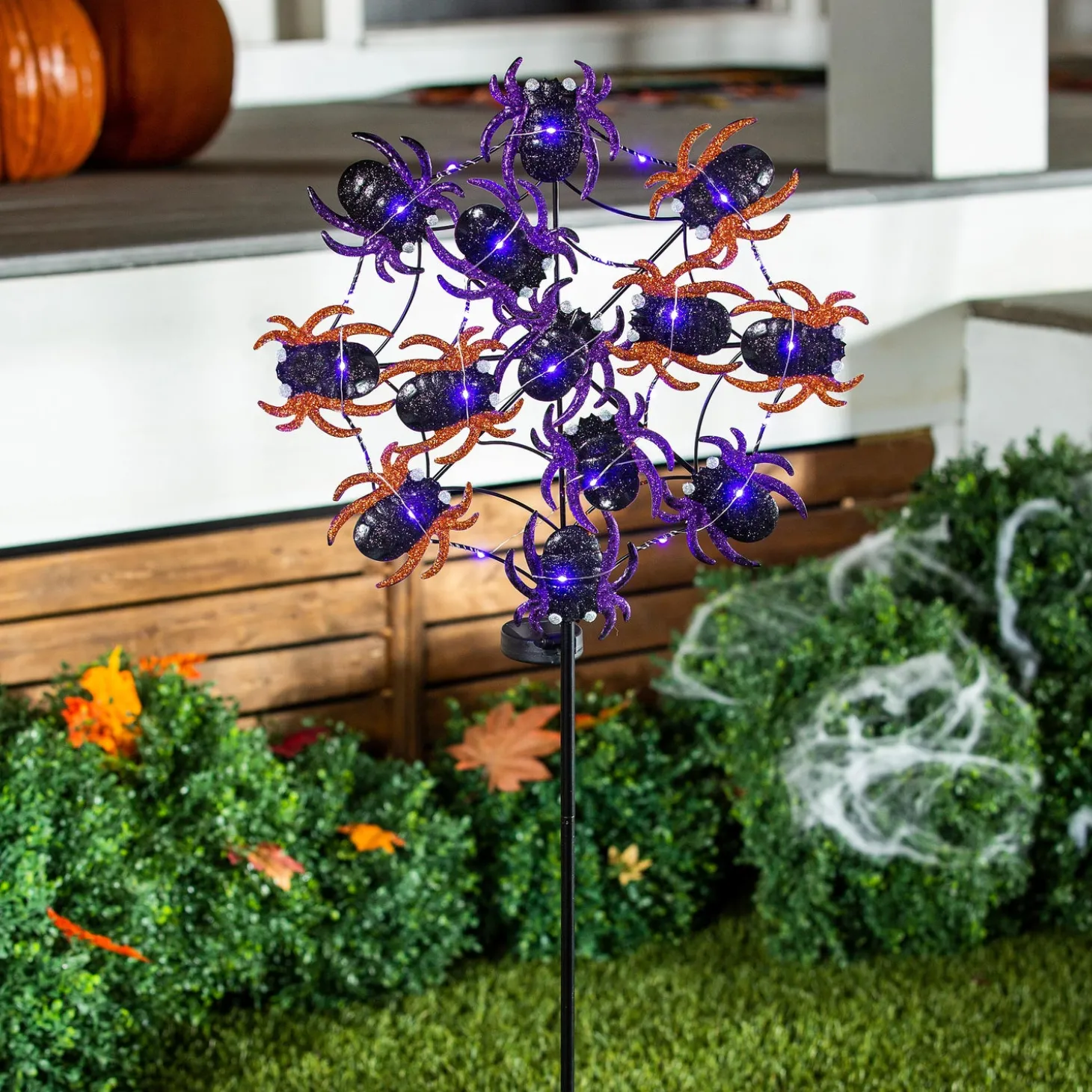 Garden Stakes | Solar Accents>Plow & Hearth Web of Spiders Garden Stake with Solar Chasing Light Effect