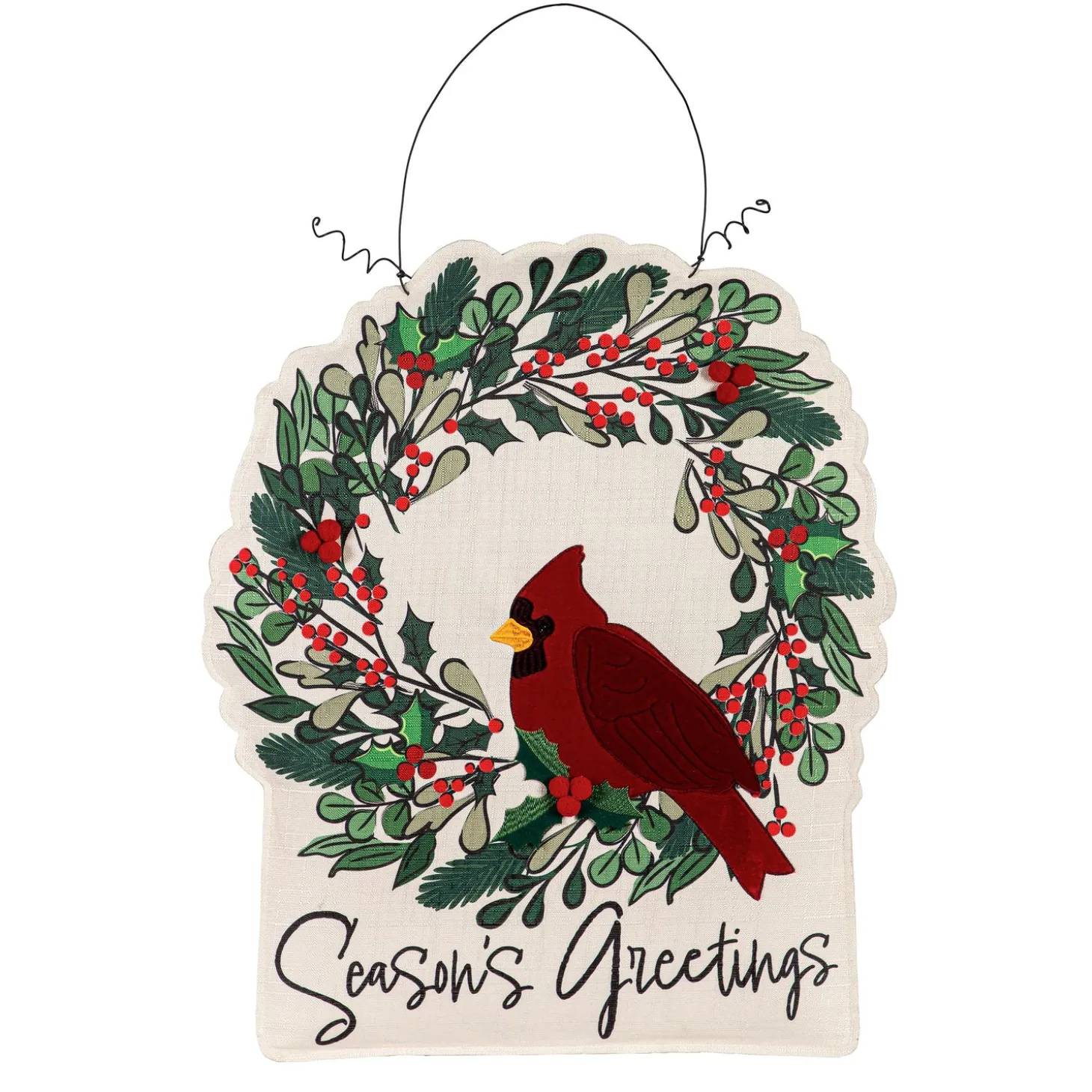 Fabric Door Hangers>Plow & Hearth Welcome Friends & Family Cardinal h/Christmas Wreath Double Sided Estate Door Décor