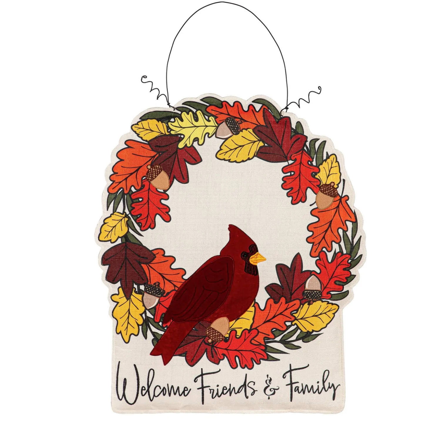 Fabric Door Hangers>Plow & Hearth Welcome Friends & Family Cardinal h/Christmas Wreath Double Sided Estate Door Décor