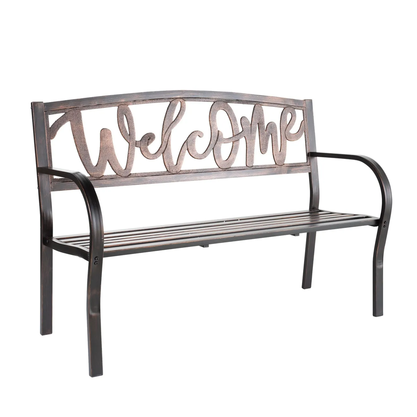 Outdoor Benches>Plow & Hearth Welcome Metal Garden Bench