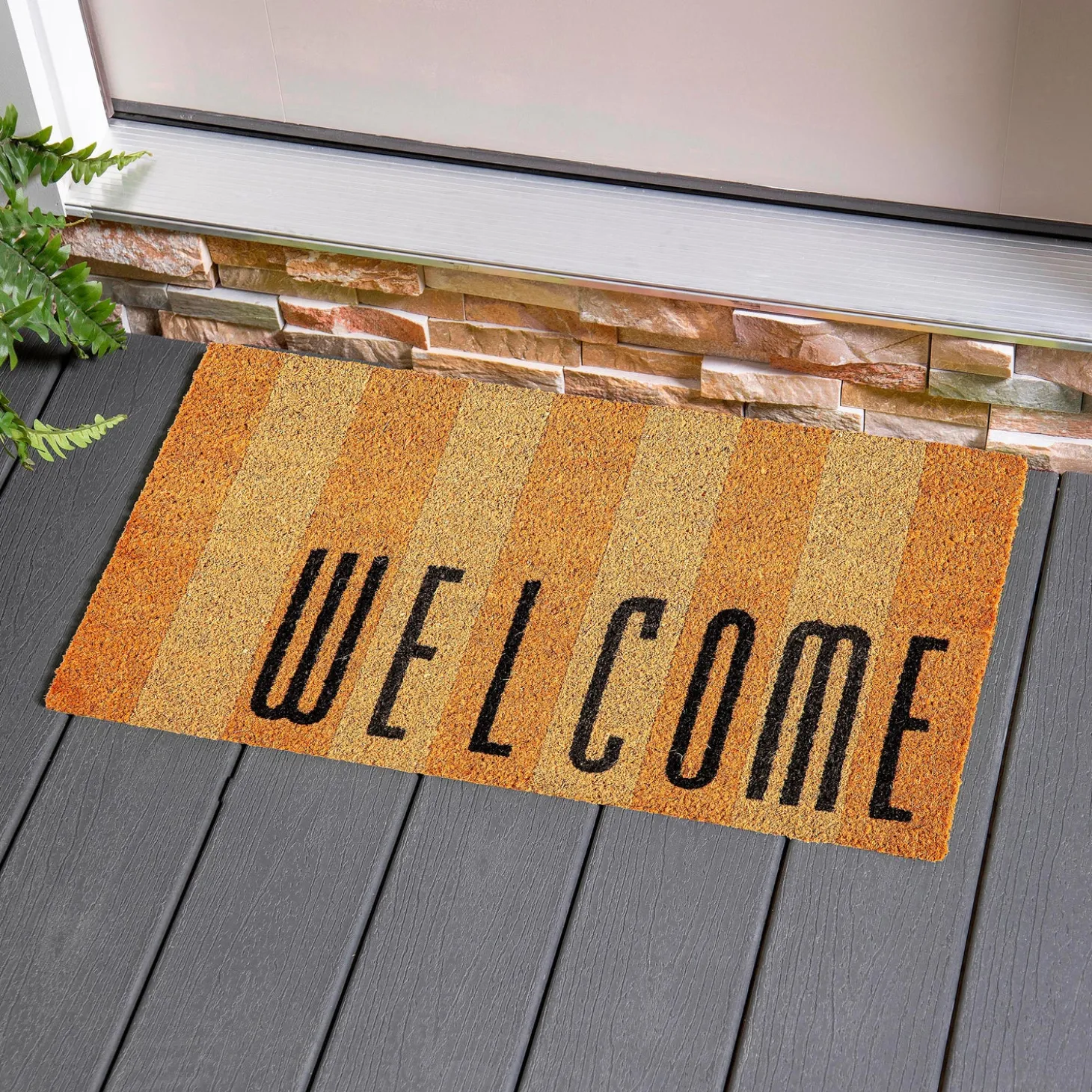 Coir Mats>Plow & Hearth Welcome Striped Coir Mat