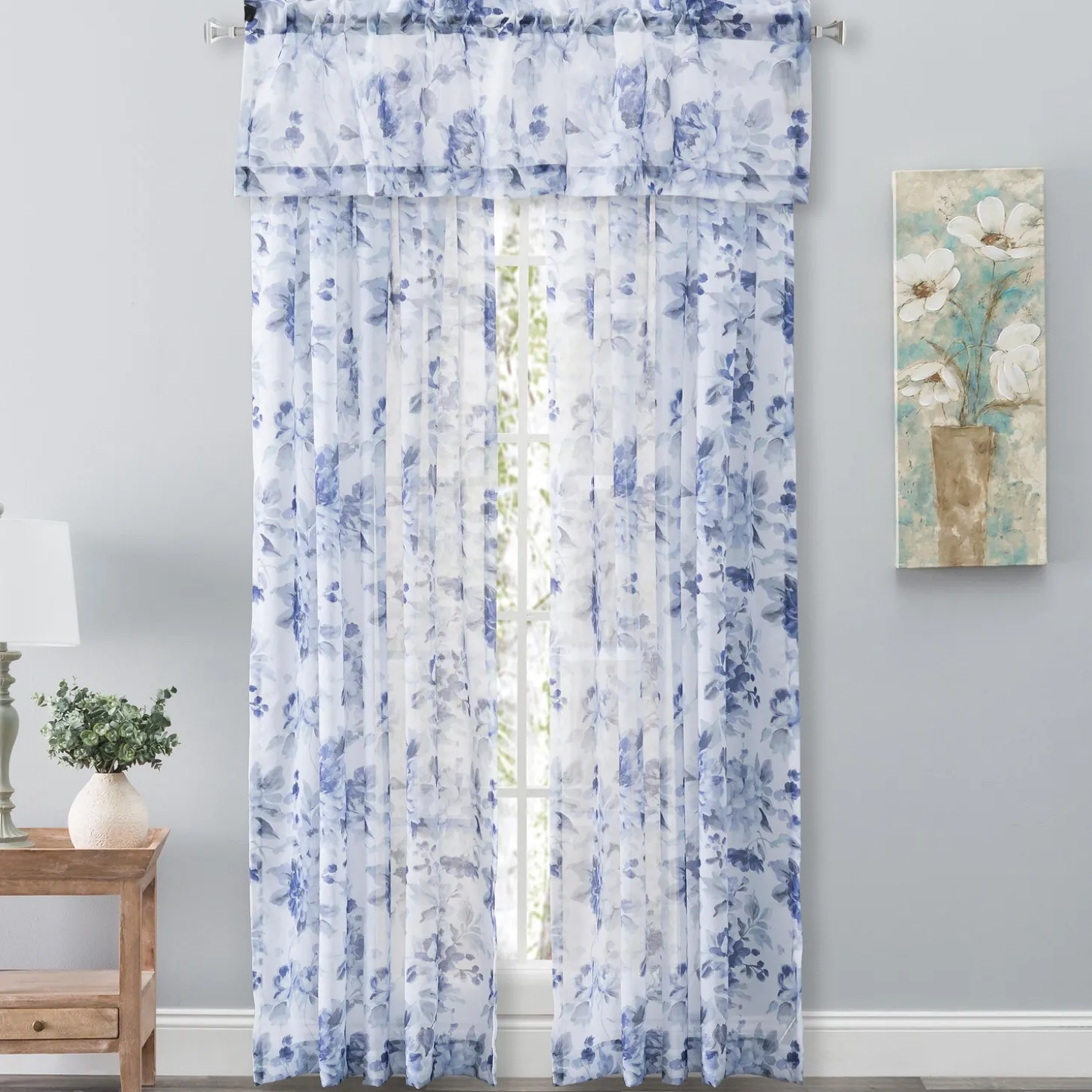 Curtain Panels>Plow & Hearth Whimsical Sheer Rod Pocket Curtain Panel, 54"W x 63"L Blue