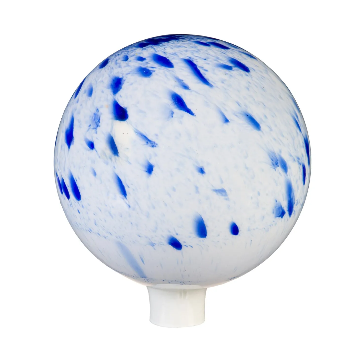 Gazing Balls>Plow & Hearth White & Blue Spotted Glass Gazing Ball, 10"