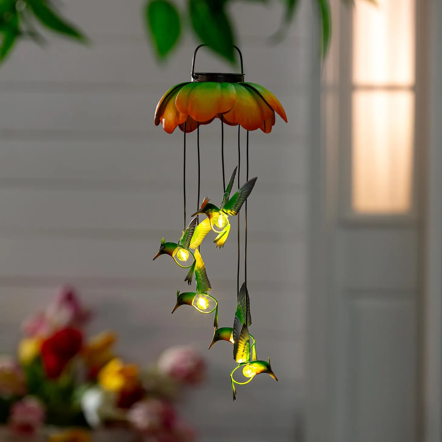 Wind Chimes & Mobiles | Solar Accents>Plow & Hearth White Light Solar Mobile, Metal Hummingbird