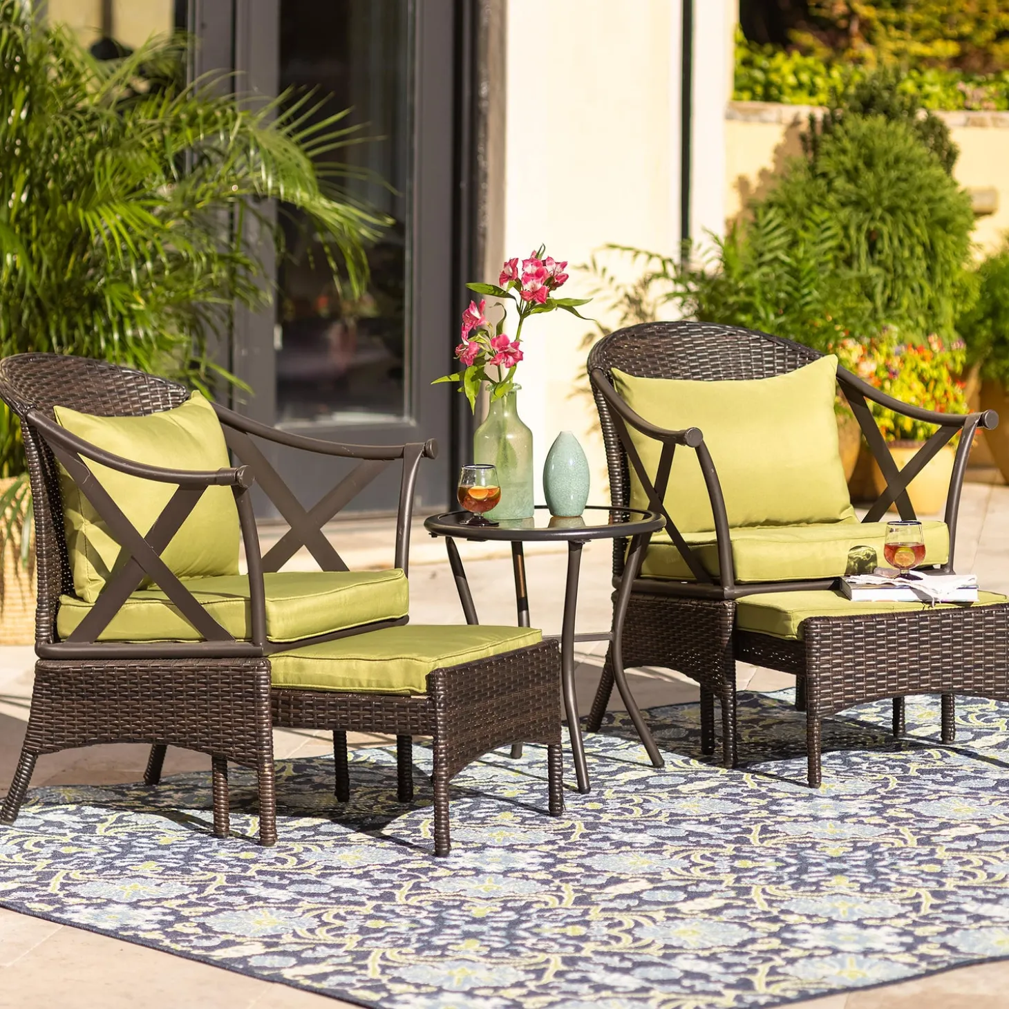 Outdoor Seating Sets>Plow & Hearth Wicker Patio Furniture Set with Cushions LightGreen