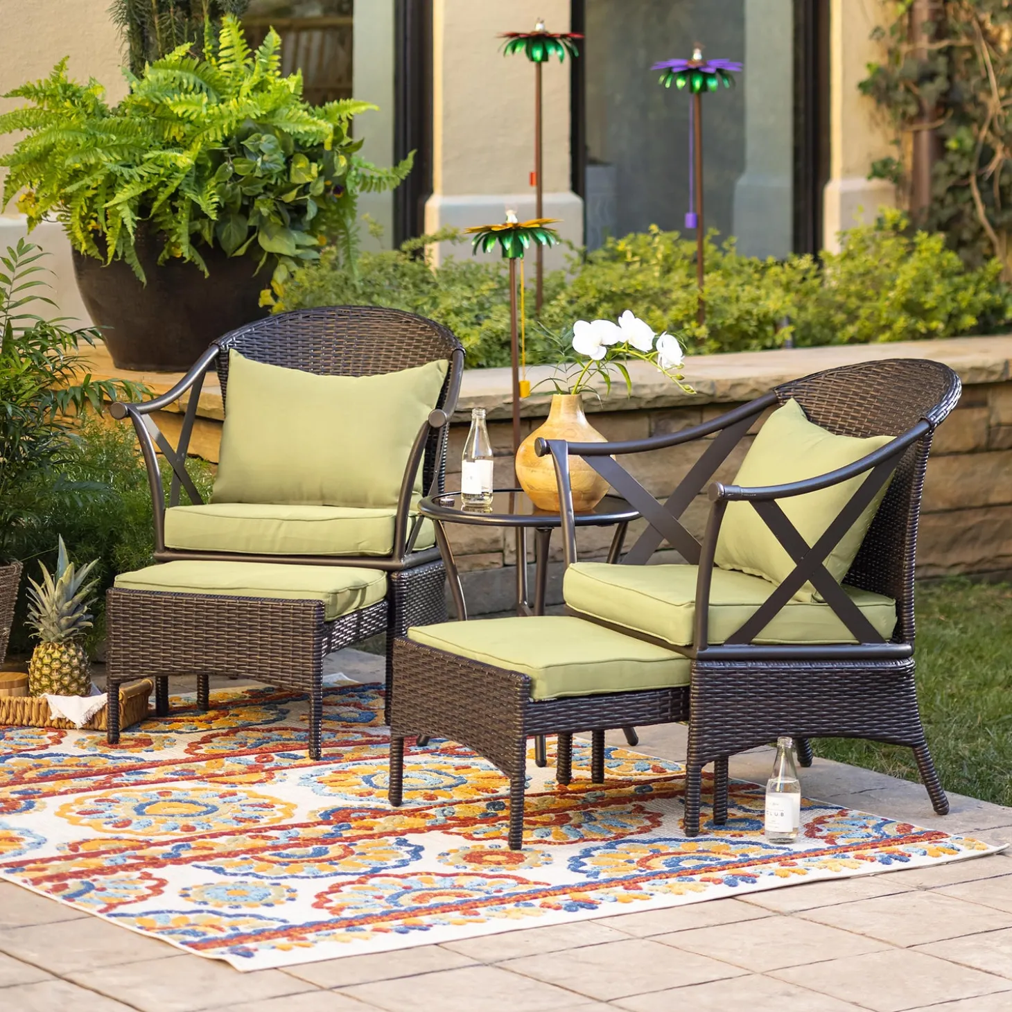 Outdoor Seating Sets>Plow & Hearth Wicker Patio Furniture Set with Cushions LightGreen