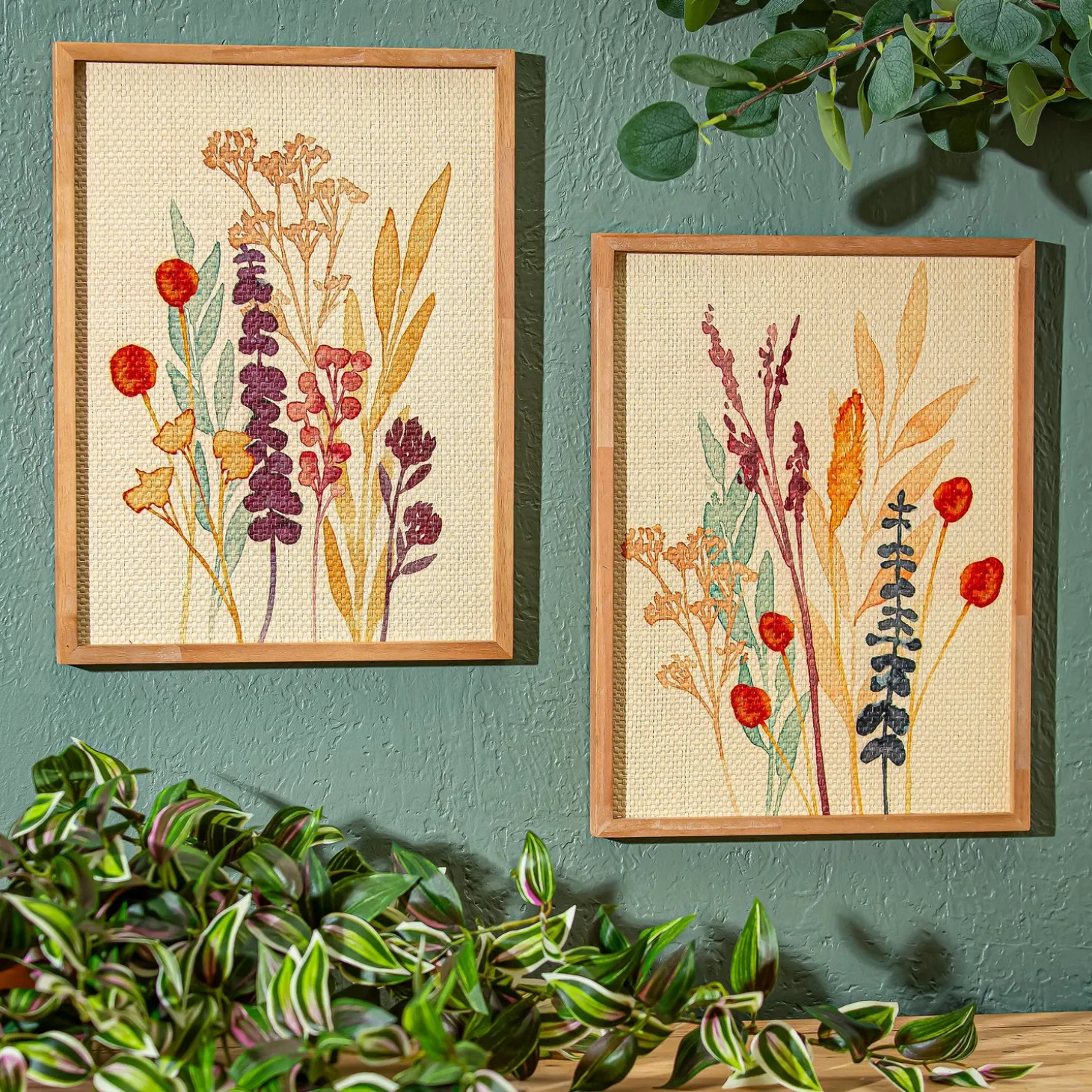 Wall Art>Plow & Hearth Wild Flowers Rectangular Wall Décor, Set of 2, 12" L x 16" H
