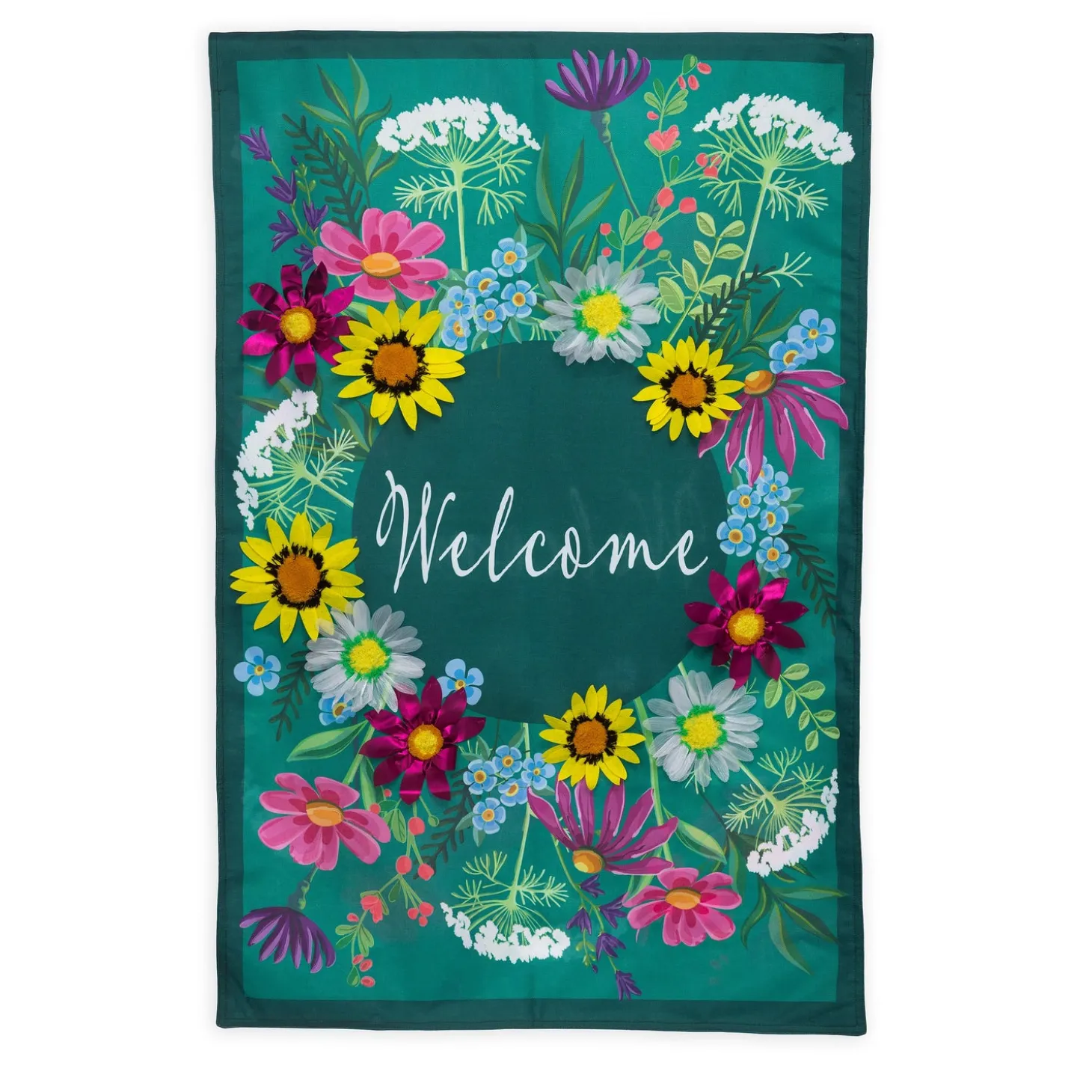 House & Estate Flags>Plow & Hearth Wildflowers Welcome Estate Flag