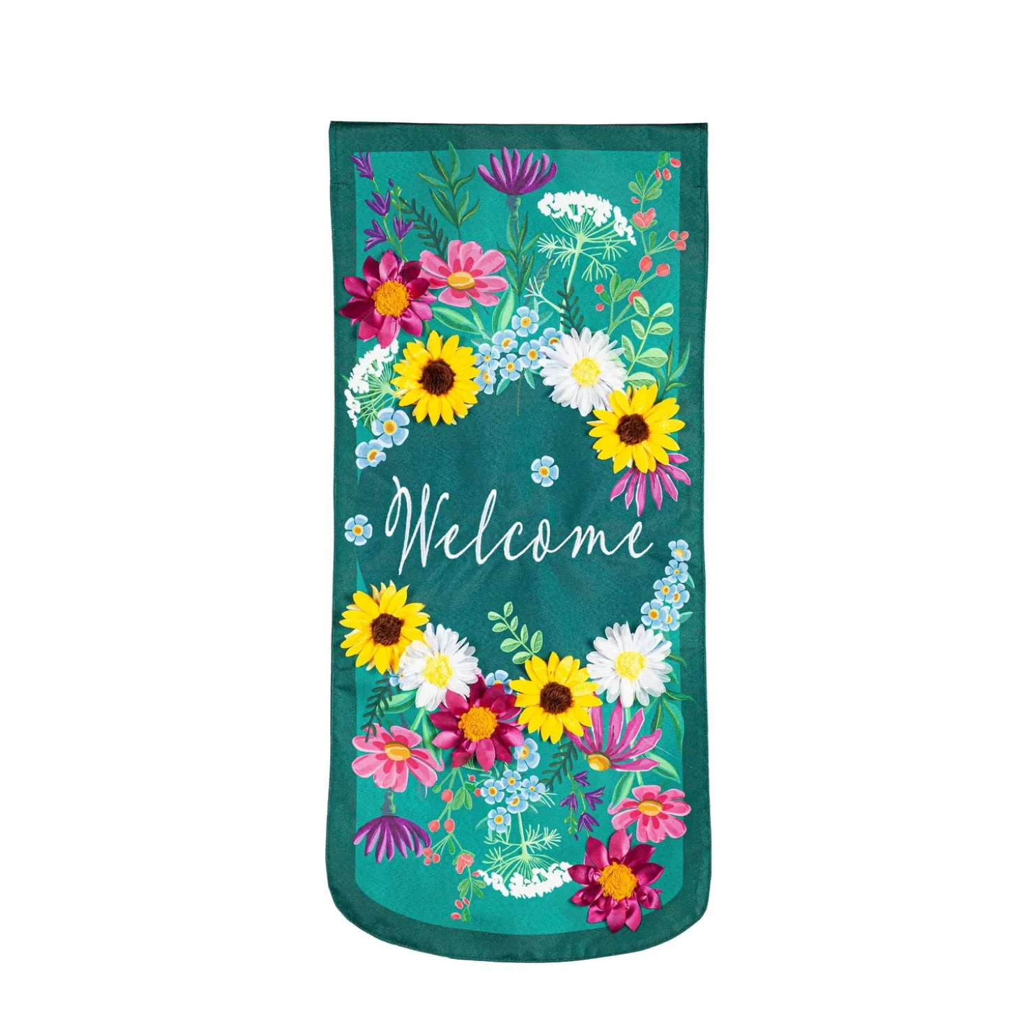 Garden Flags>Plow & Hearth Wildflowers Welcome Pennant Flag