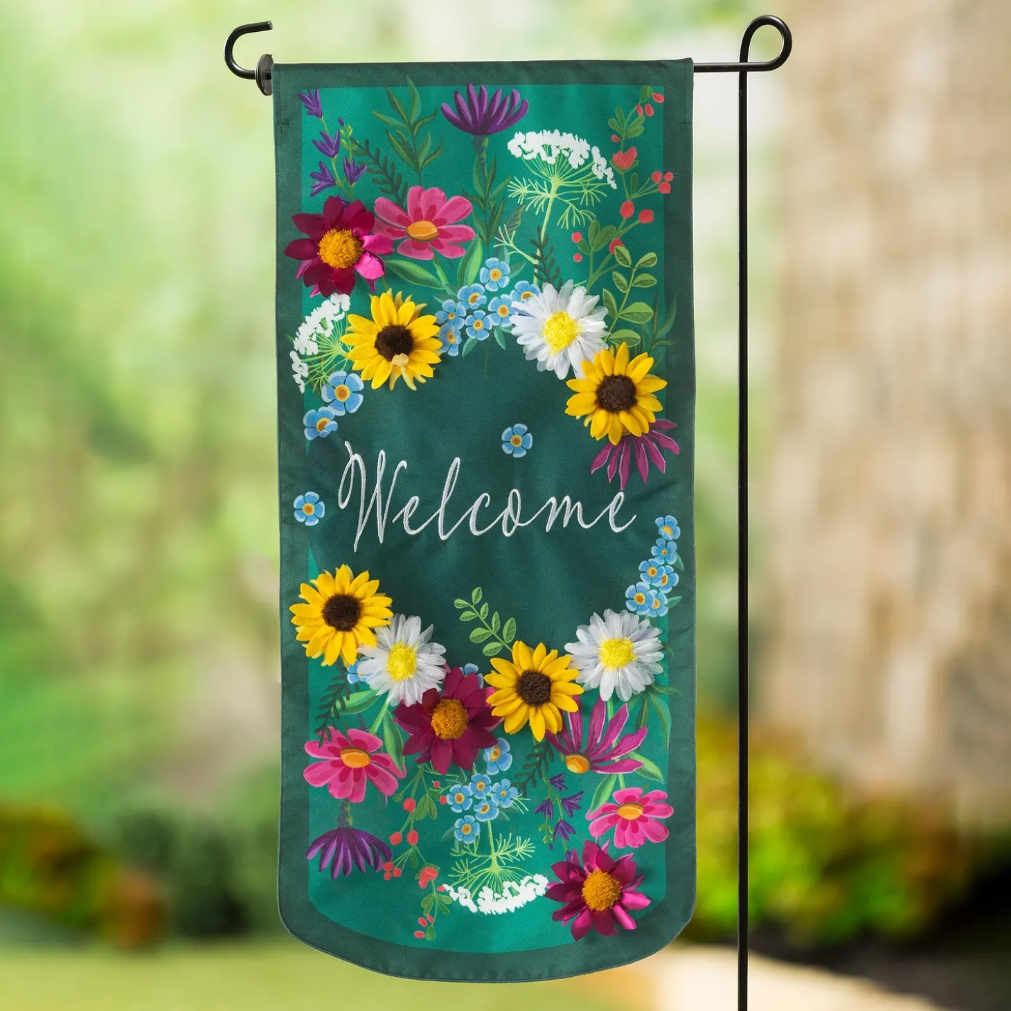 Garden Flags>Plow & Hearth Wildflowers Welcome Pennant Flag