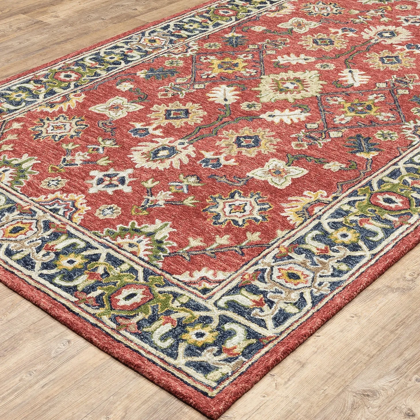 Runners | Hearth Rugs>Plow & Hearth Willow Oaks Red Wool Border Runner, 2'6" x 8'