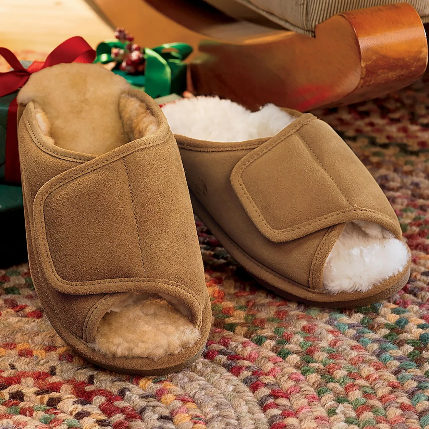 Bath Accessories>Plow & Hearth Women's Indoor/Outdoor Sheepskin Side-Wrap Slipper Chestnut