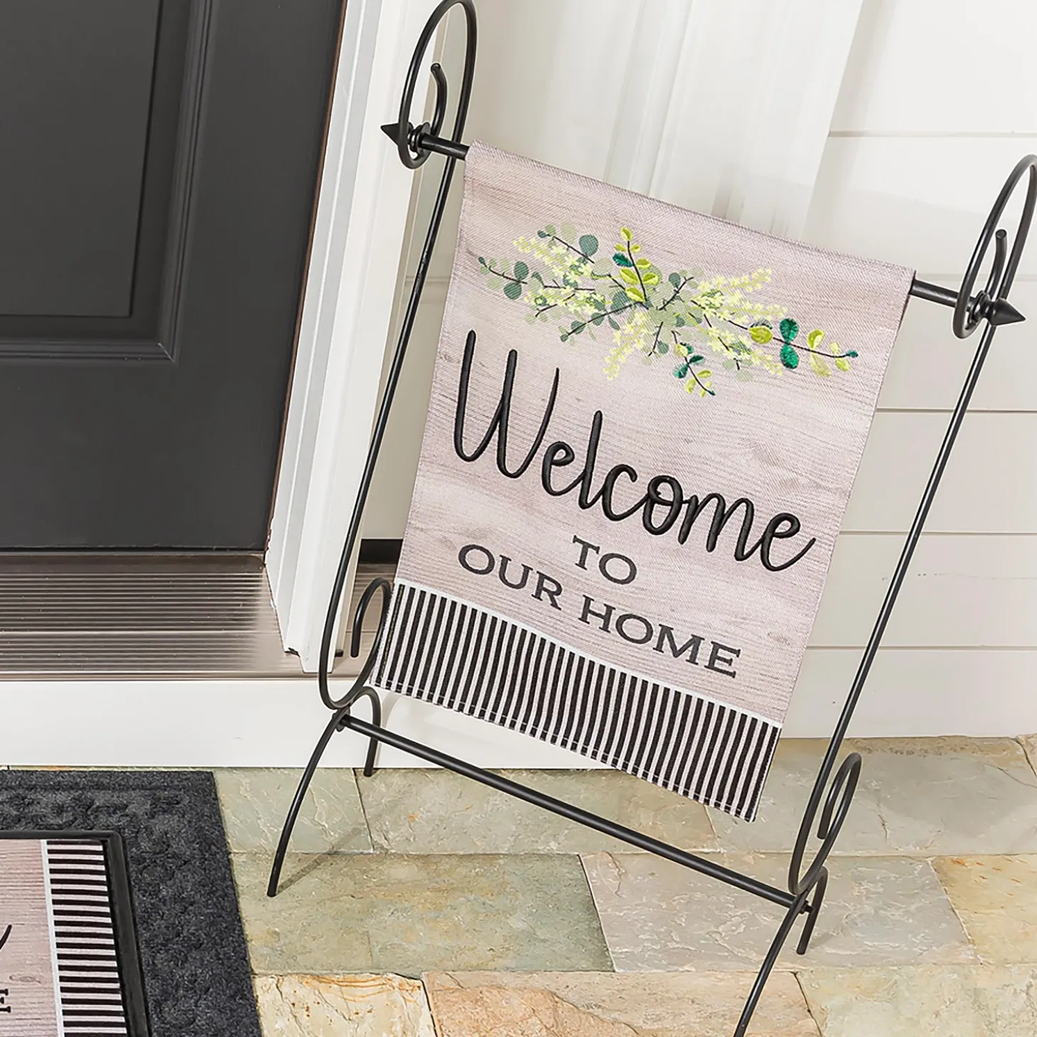 Garden Flags>Plow & Hearth Wood Grain Welcome Burlap Garden Flag